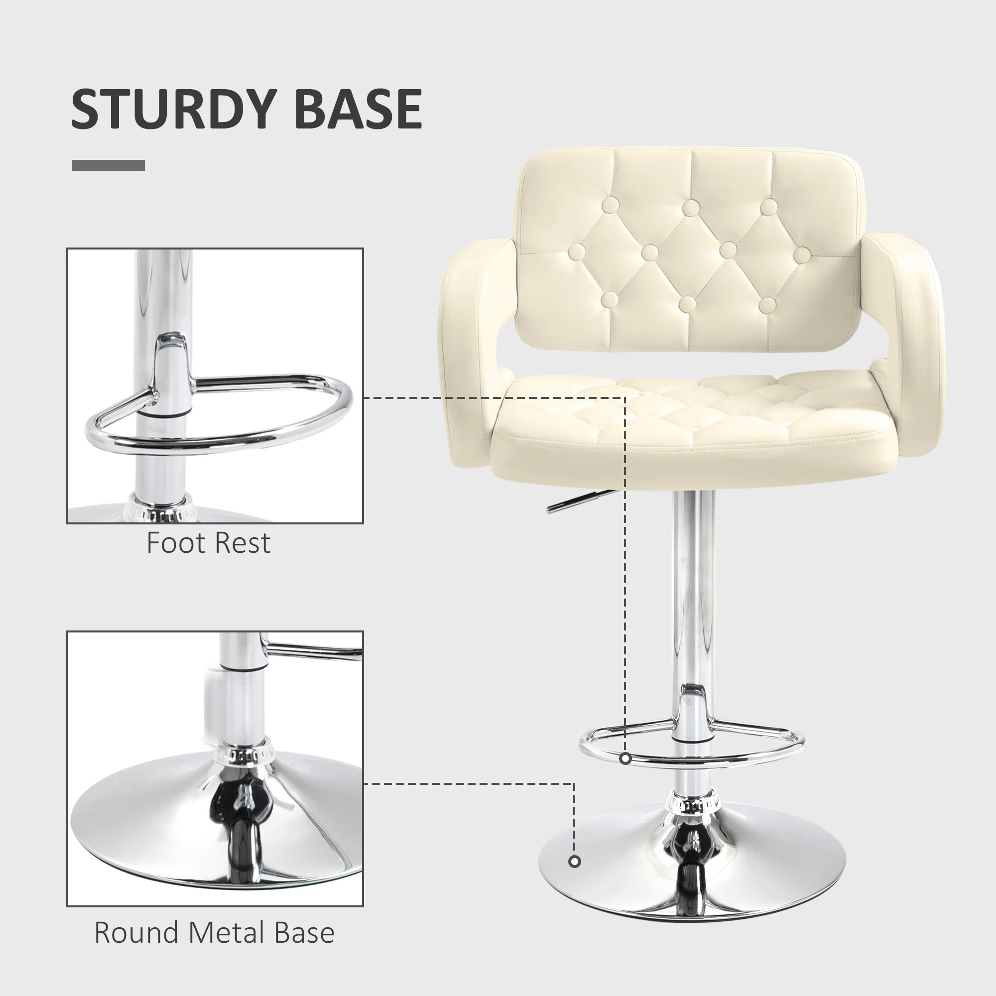 HOMCOM Adjustable Height Barstool Steel Pole PU Leather Bistro Home Kitchen - Image 6