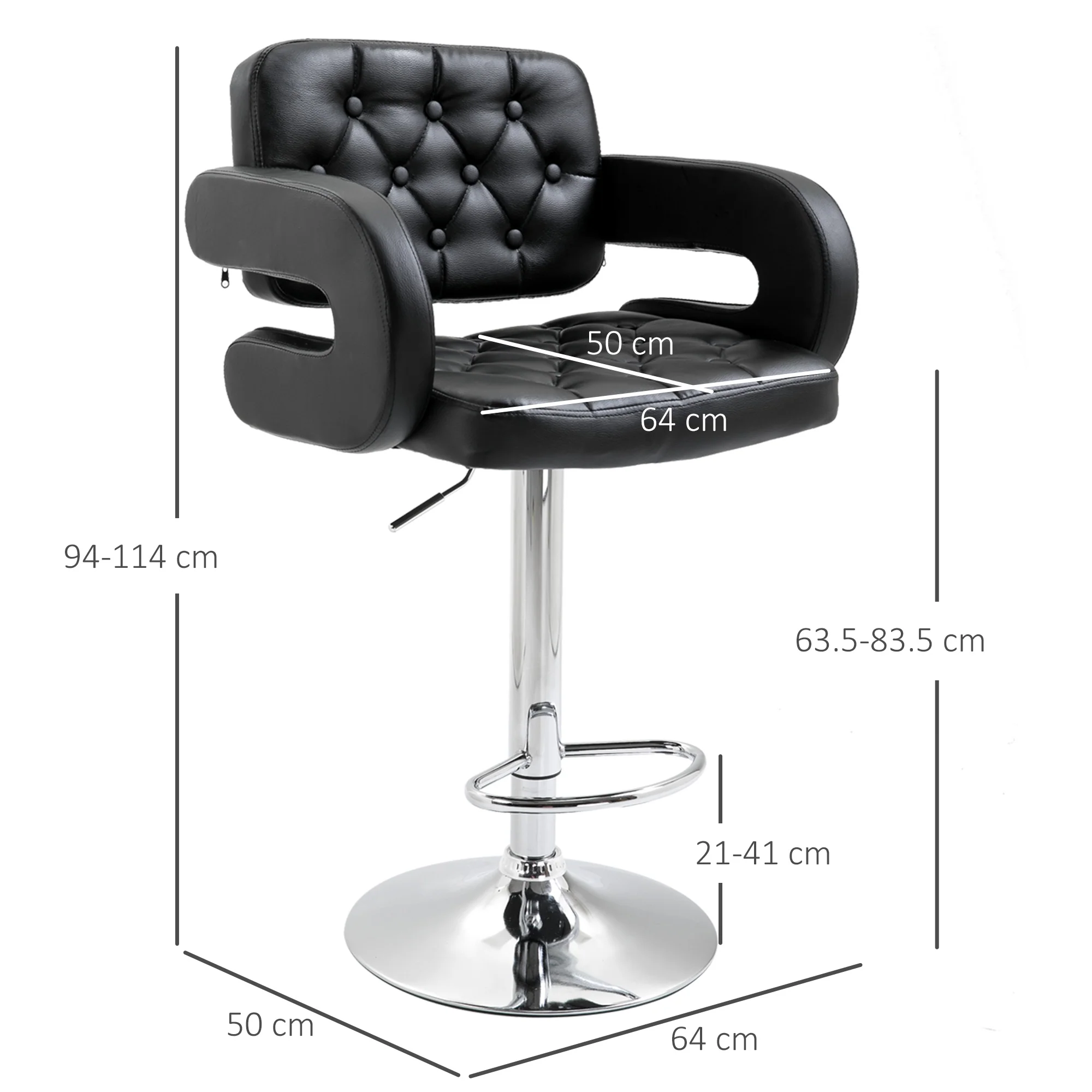 HOMCOM Adjustable Height Barstool Steel Pole PU Leather Bistro Home Kitchen - Image 5
