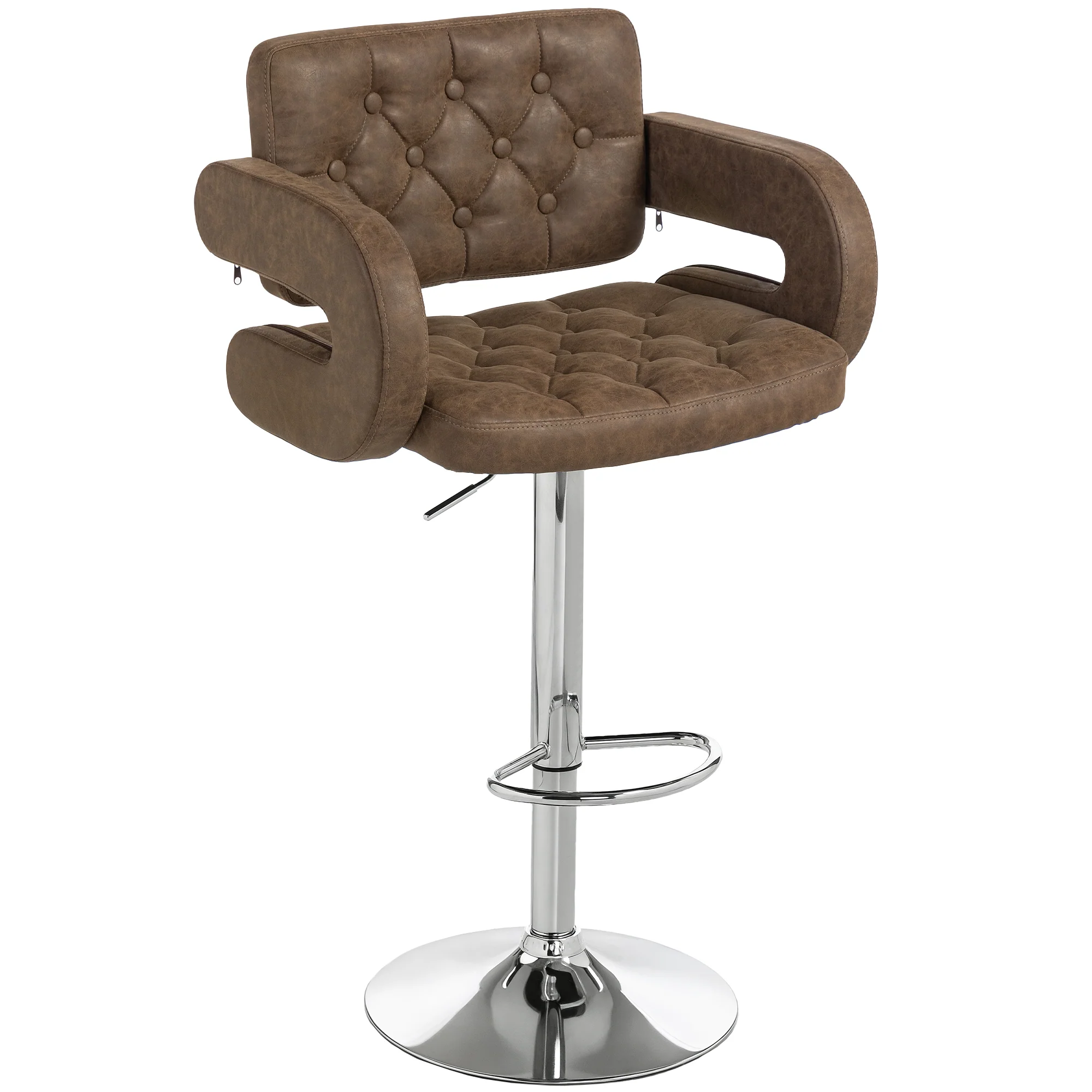 HOMCOM Adjustable Height Barstool Steel Pole PU Leather, Coffee