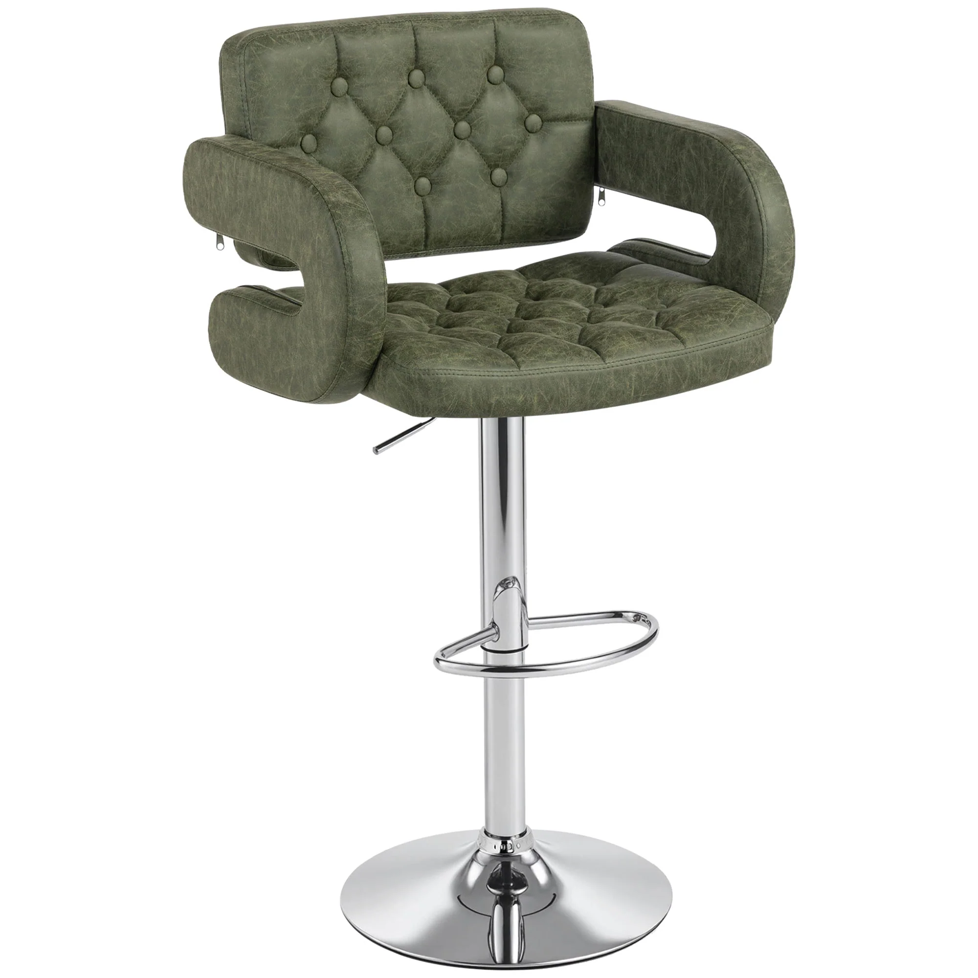 HOMCOM Adjustable Height Barstool Steel Pole PU Leather, Green