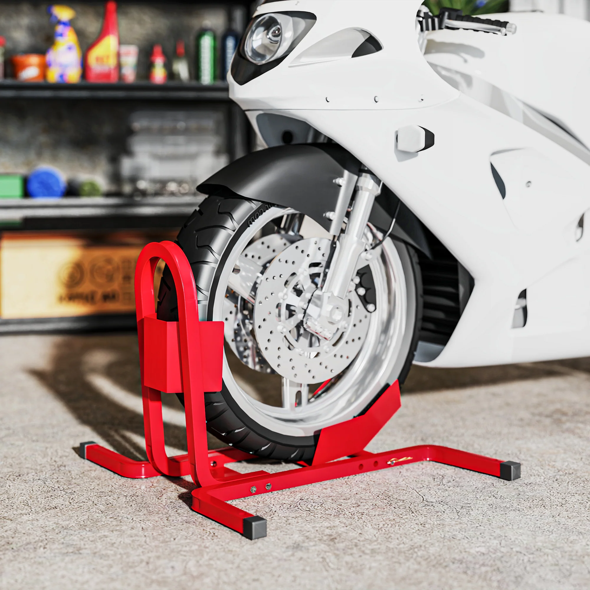 HOMCOM Adjustable Motorcycle Wheel Chock Motorbike Holder With Metal Frame - Image 2