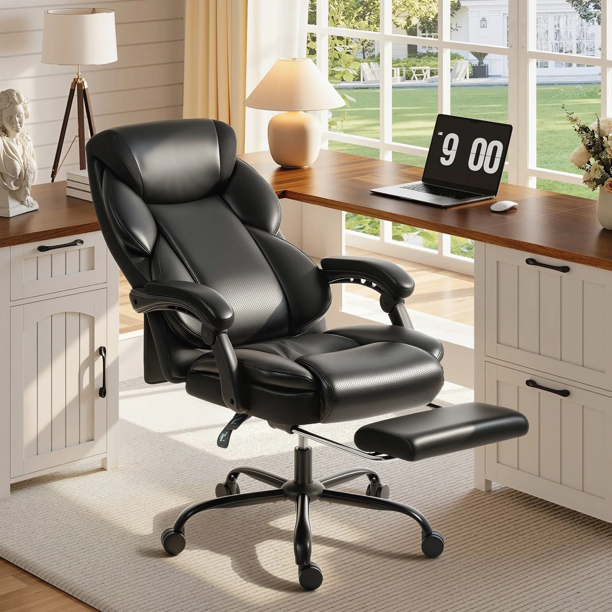 HOMCOM Adjustable Office Chair With Footrest, Armrest, Casters, Black - Image 2