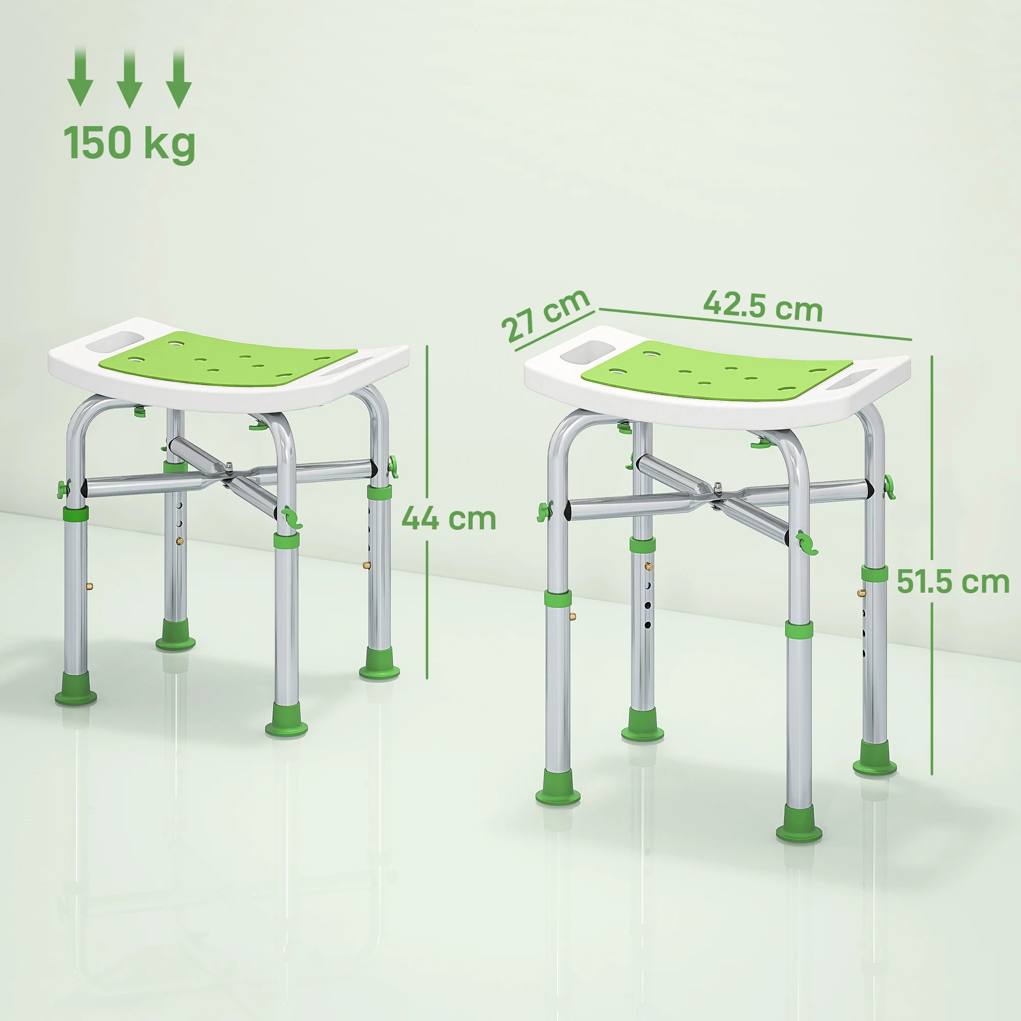 HOMCOM Adjustable Shower Stool With Foot Pads For Elderly Disabled Green - Image 5