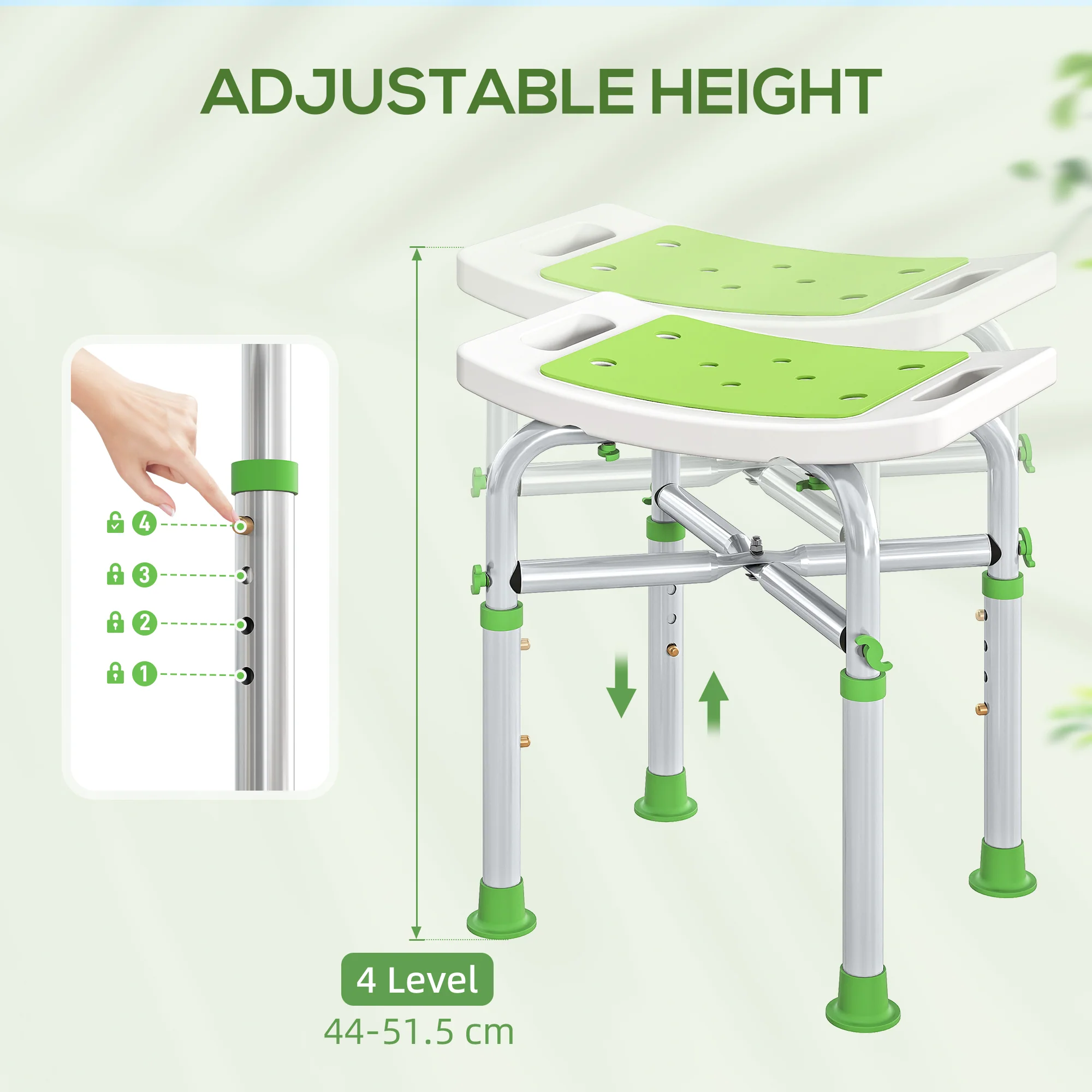 HOMCOM Adjustable Shower Stool With Foot Pads For Elderly Disabled Green - Image 6