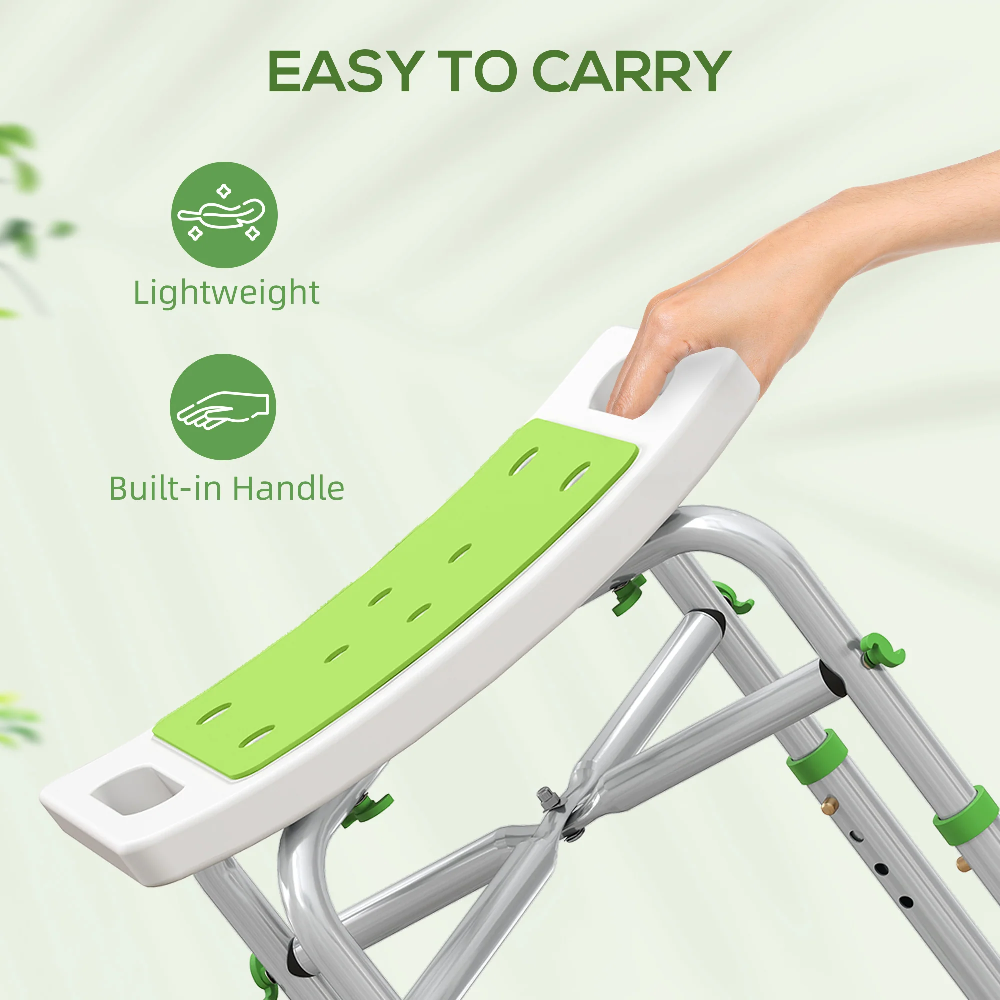 HOMCOM Adjustable Shower Stool With Foot Pads For Elderly Disabled Green - Image 7