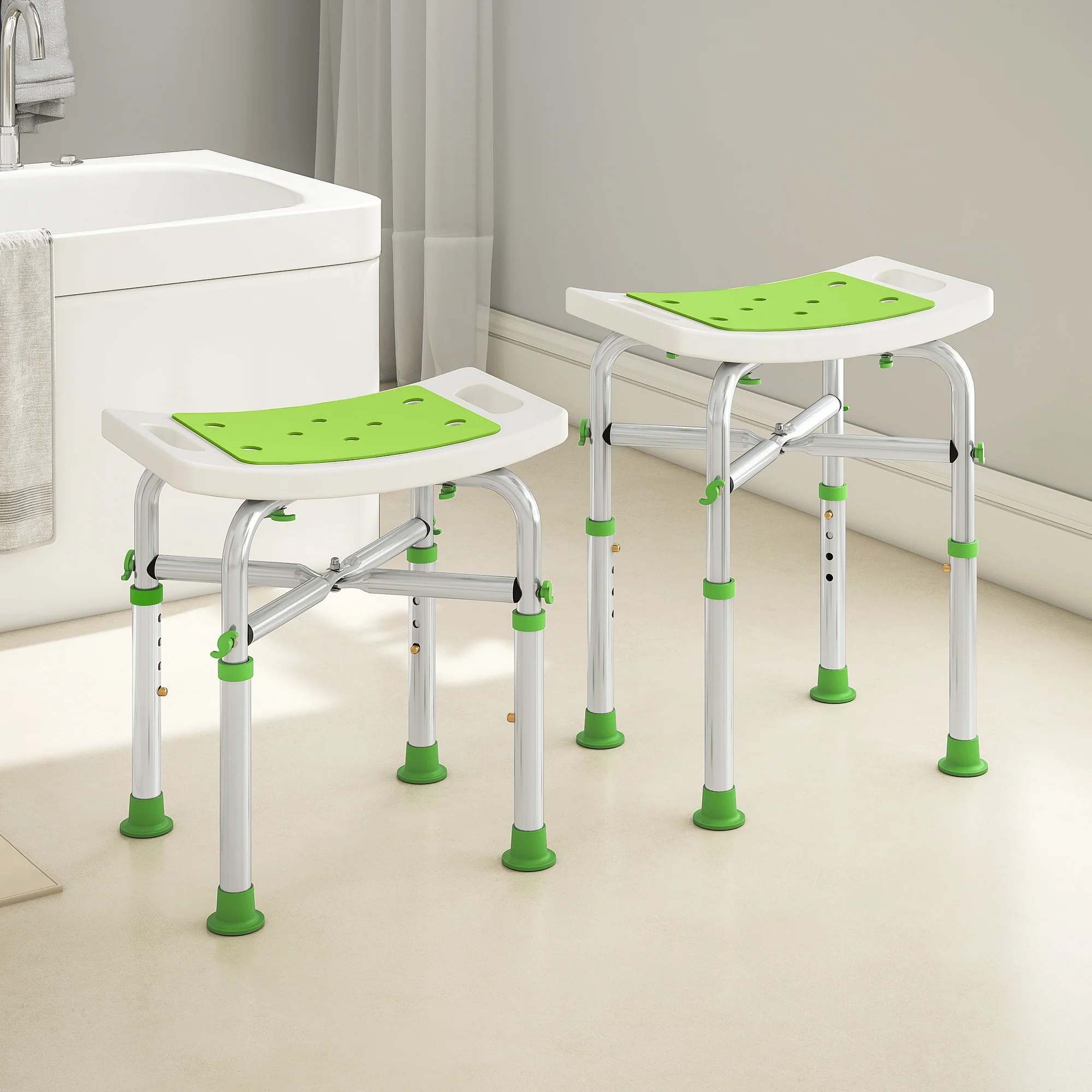 HOMCOM Adjustable Shower Stool With Foot Pads For Elderly Disabled Green - Image 9