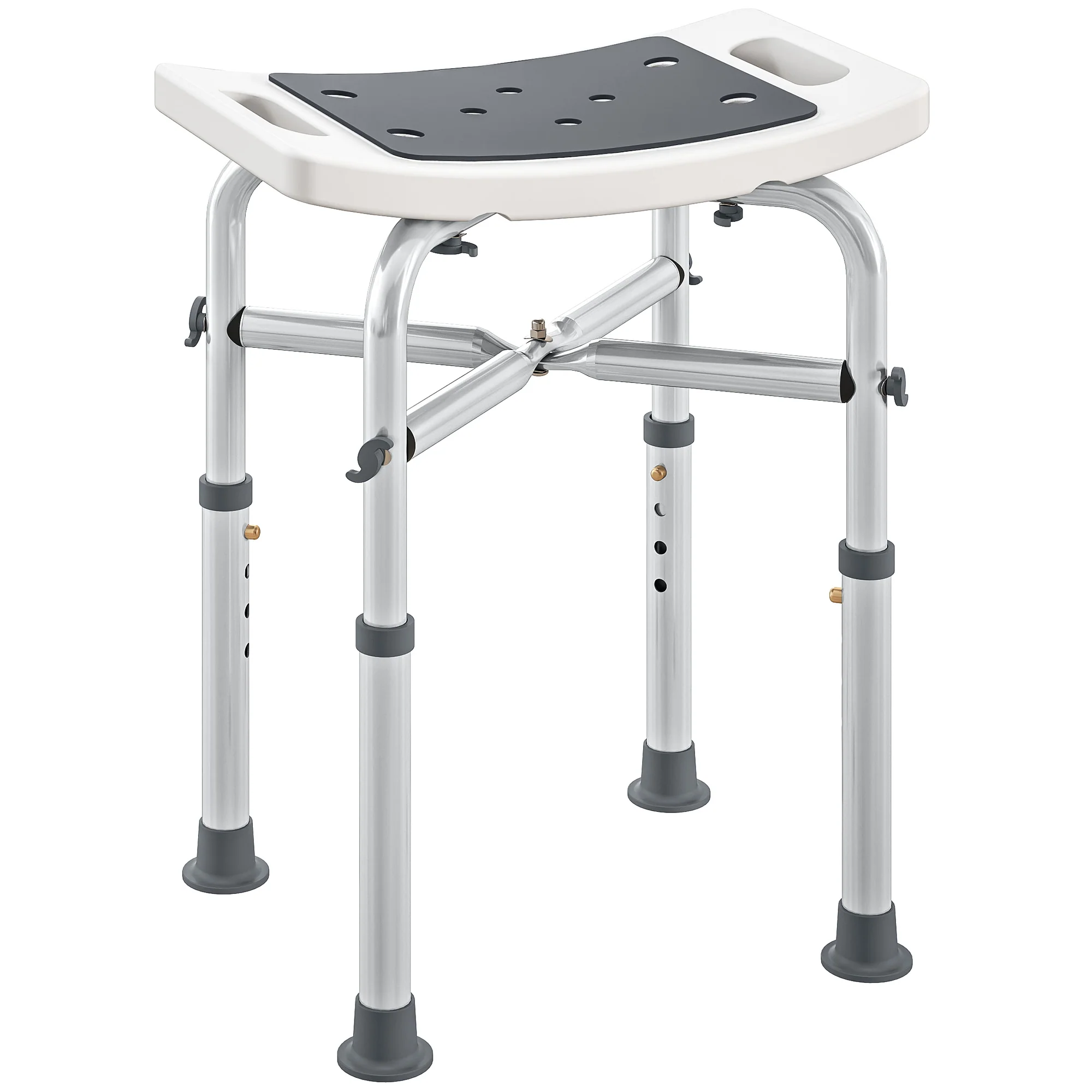 HOMCOM Adjustable Shower Stool With Foot Pads For Elderly Disabled Grey