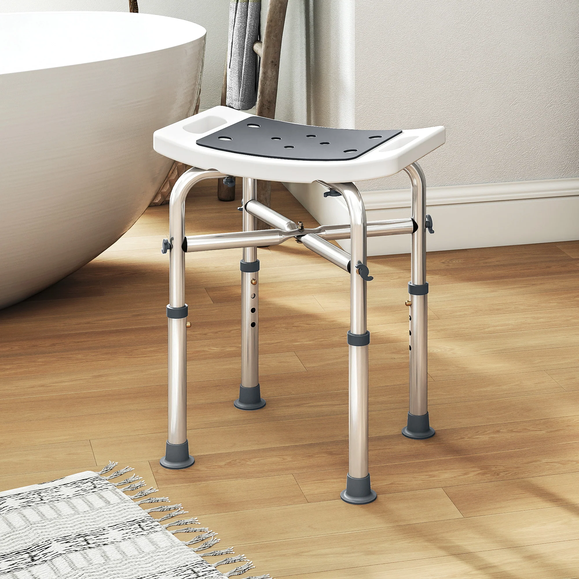 HOMCOM Adjustable Shower Stool With Foot Pads For Elderly Disabled Grey - Image 2
