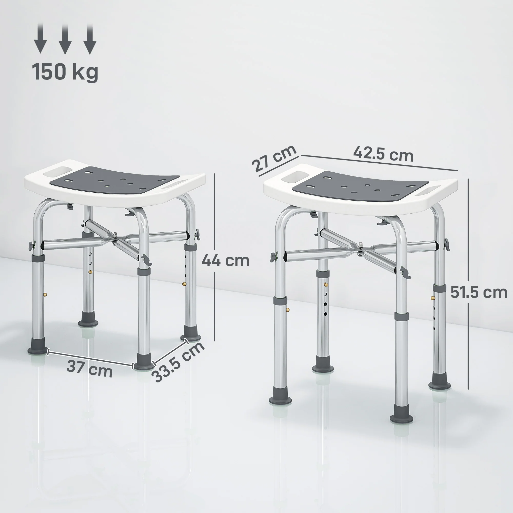 HOMCOM Adjustable Shower Stool With Foot Pads For Elderly Disabled Grey - Image 3