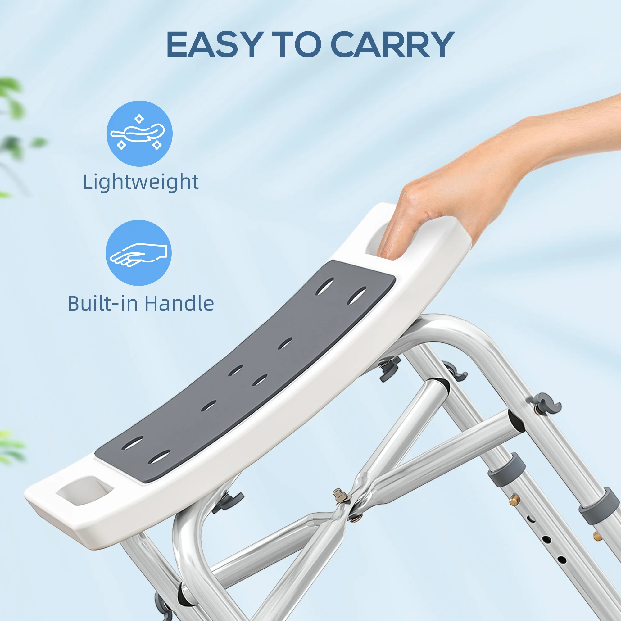 HOMCOM Adjustable Shower Stool With Foot Pads For Elderly Disabled Grey - Image 7