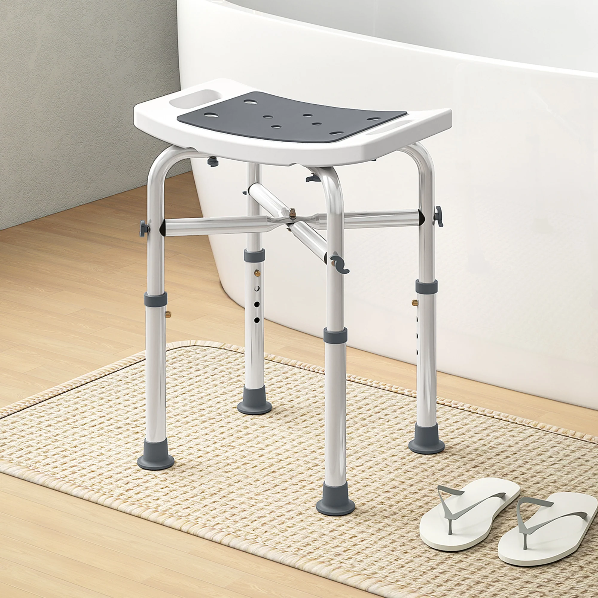 HOMCOM Adjustable Shower Stool With Foot Pads For Elderly Disabled Grey - Image 8