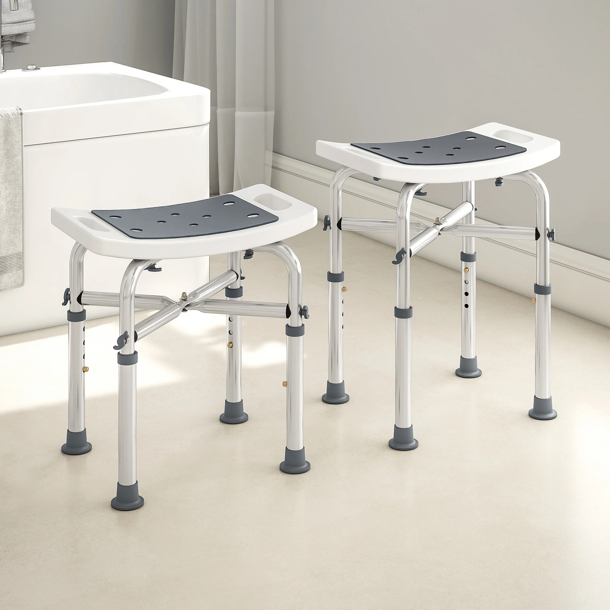 HOMCOM Adjustable Shower Stool With Foot Pads For Elderly Disabled Grey - Image 9