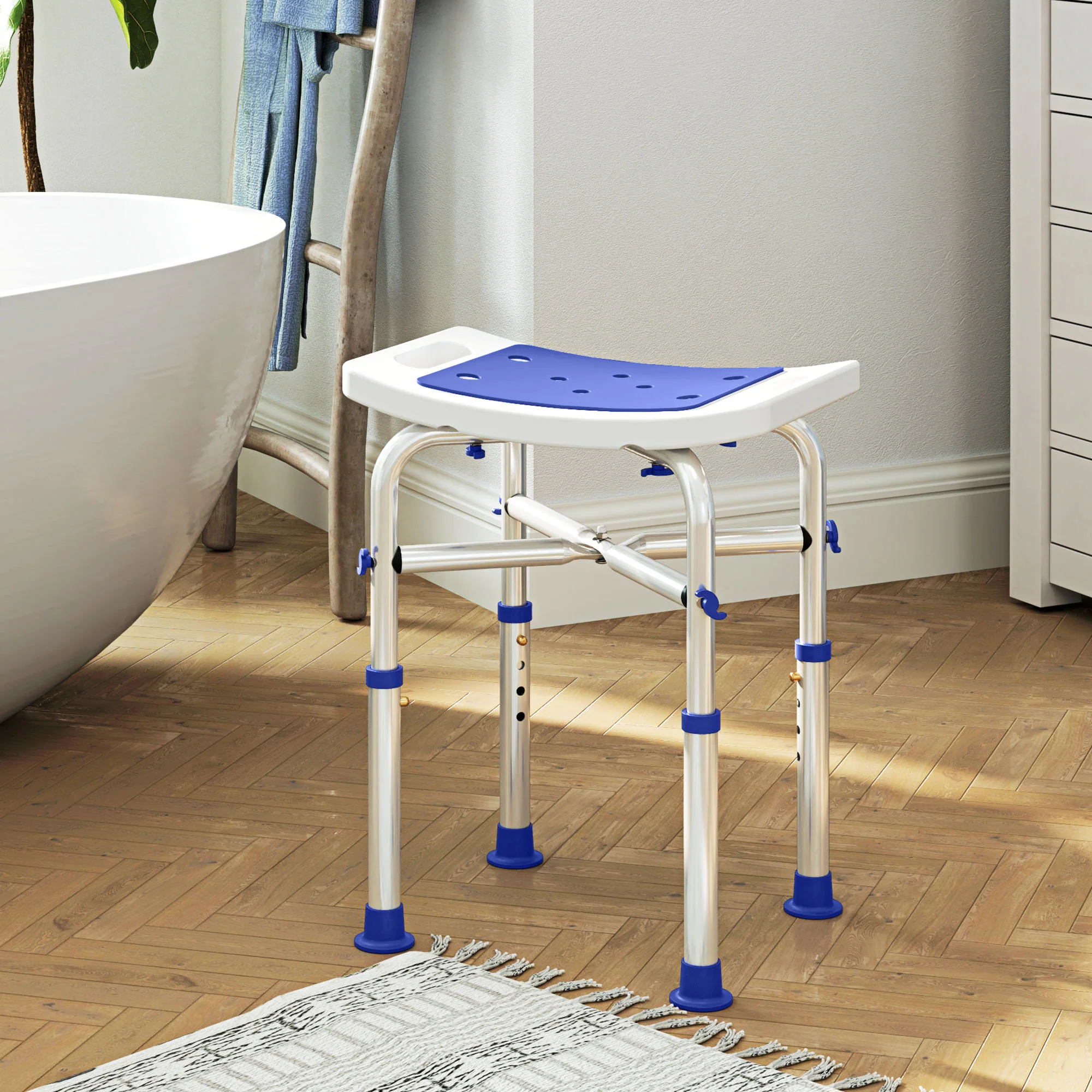 HOMCOM Adjustable Shower Stool With Foot Pads For Elderly Disabled Purple - Image 2