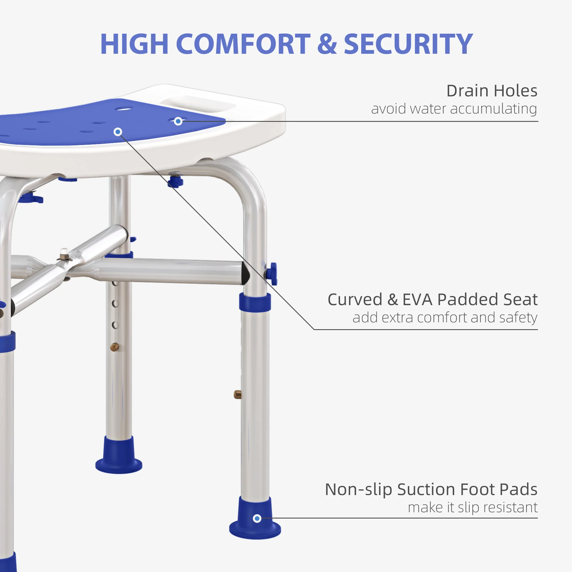 HOMCOM Adjustable Shower Stool With Foot Pads For Elderly Disabled Purple - Image 3