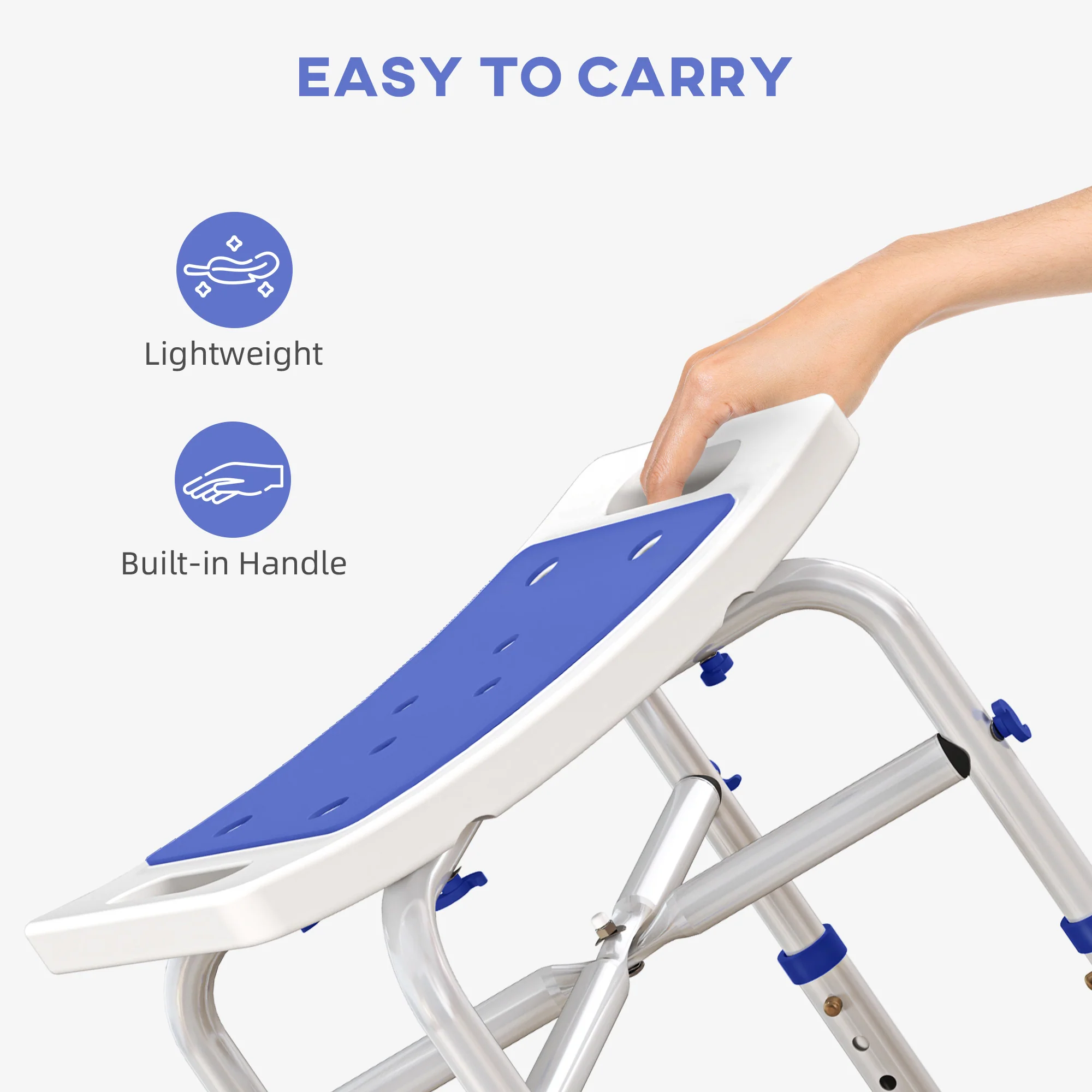 HOMCOM Adjustable Shower Stool With Foot Pads For Elderly Disabled Purple - Image 7