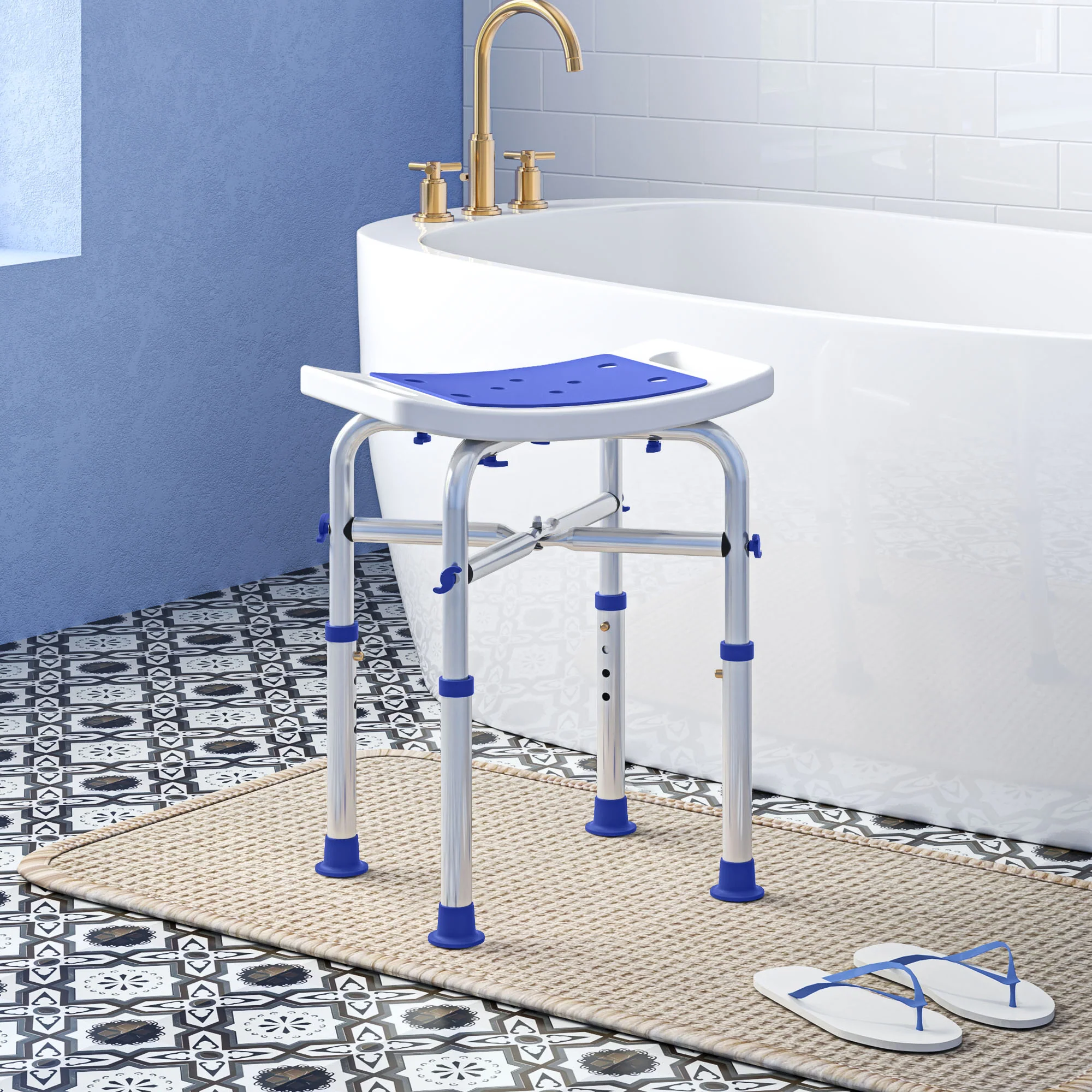 HOMCOM Adjustable Shower Stool With Foot Pads For Elderly Disabled Purple - Image 8