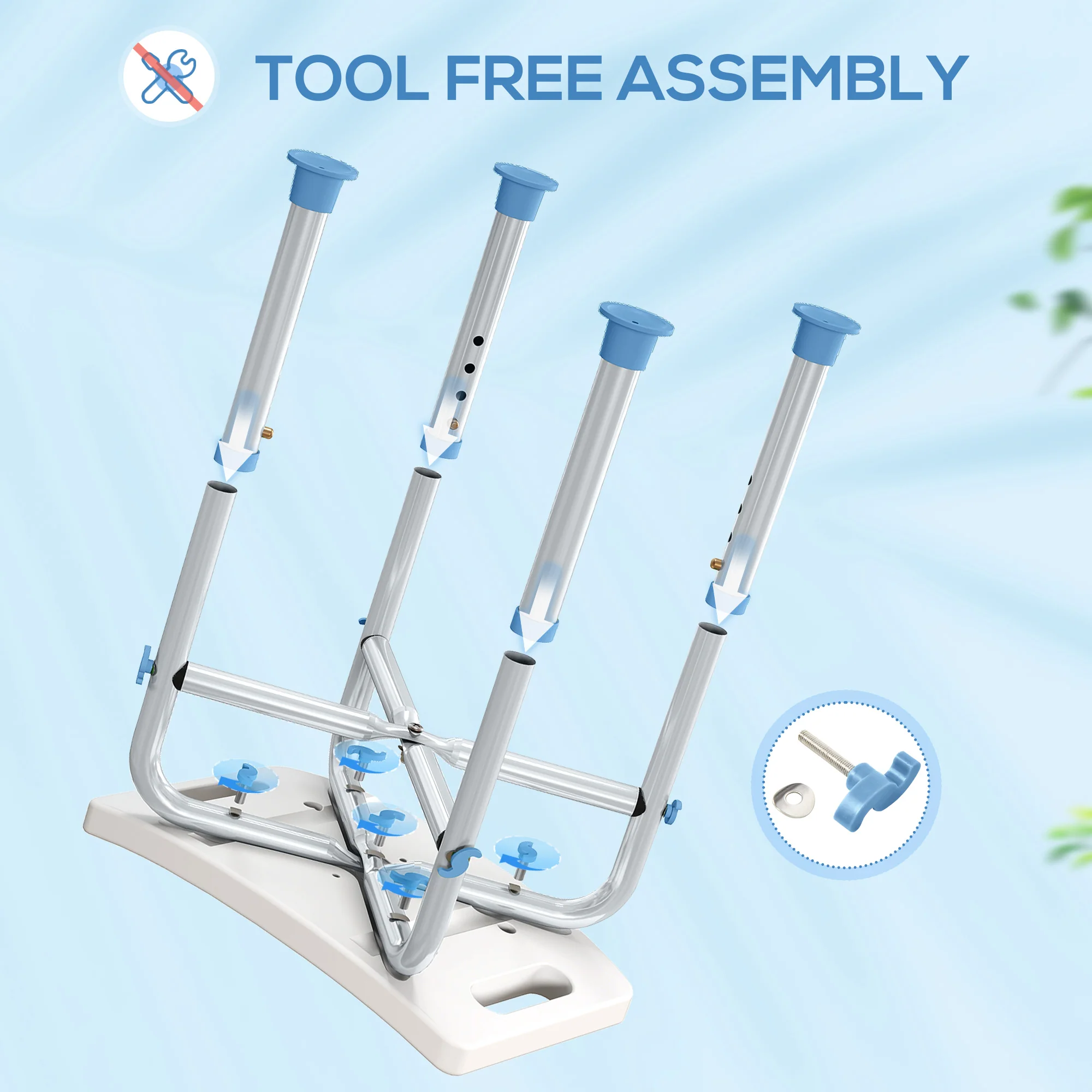 HOMCOM Adjustable Shower Stool With Foot Pads For Elderly, Light Blue - Image 5