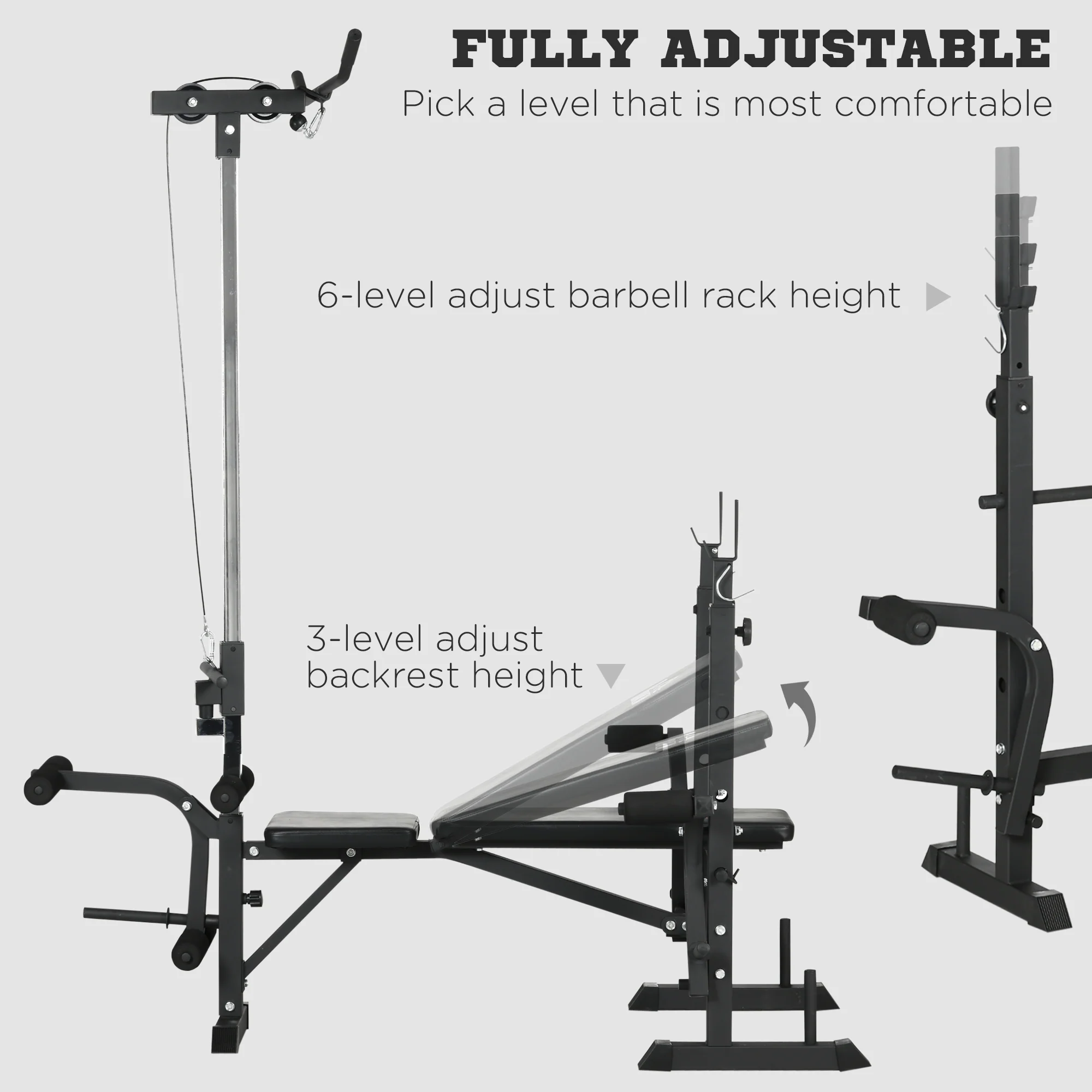HOMCOM Adjustable Weight Bench Multifunction Full Body Workout Bench - Image 6