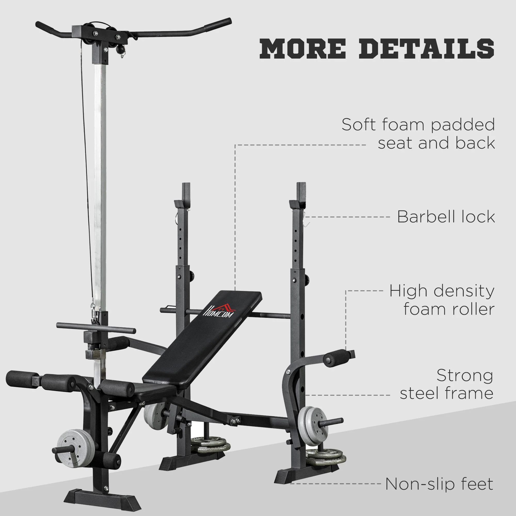 HOMCOM Adjustable Weight Bench Multifunction Full Body Workout Bench - Image 8