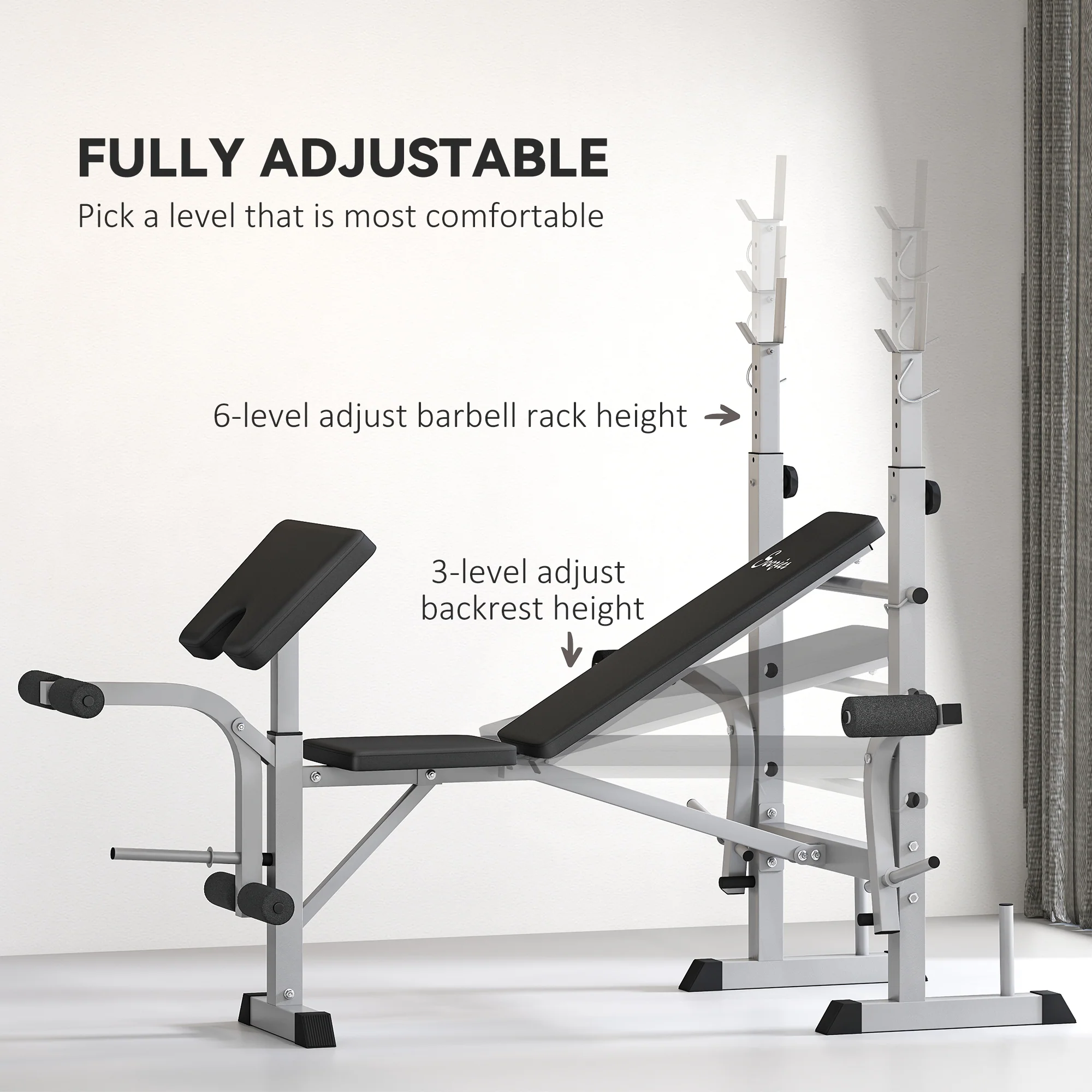 HOMCOM Adjustable Weight Bench With Squat Rack, Leg Developer, Grey - Image 4