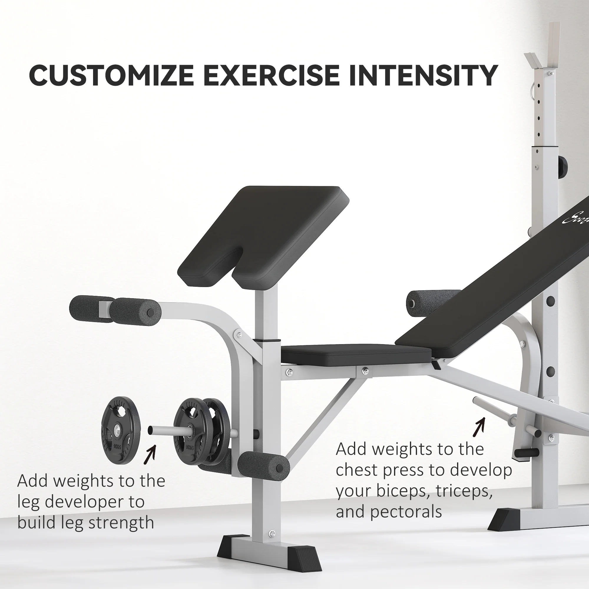 HOMCOM Adjustable Weight Bench With Squat Rack, Leg Developer, Grey - Image 6
