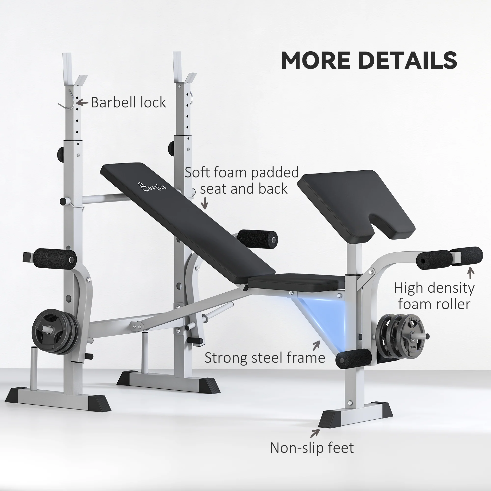HOMCOM Adjustable Weight Bench With Squat Rack, Leg Developer, Grey - Image 7