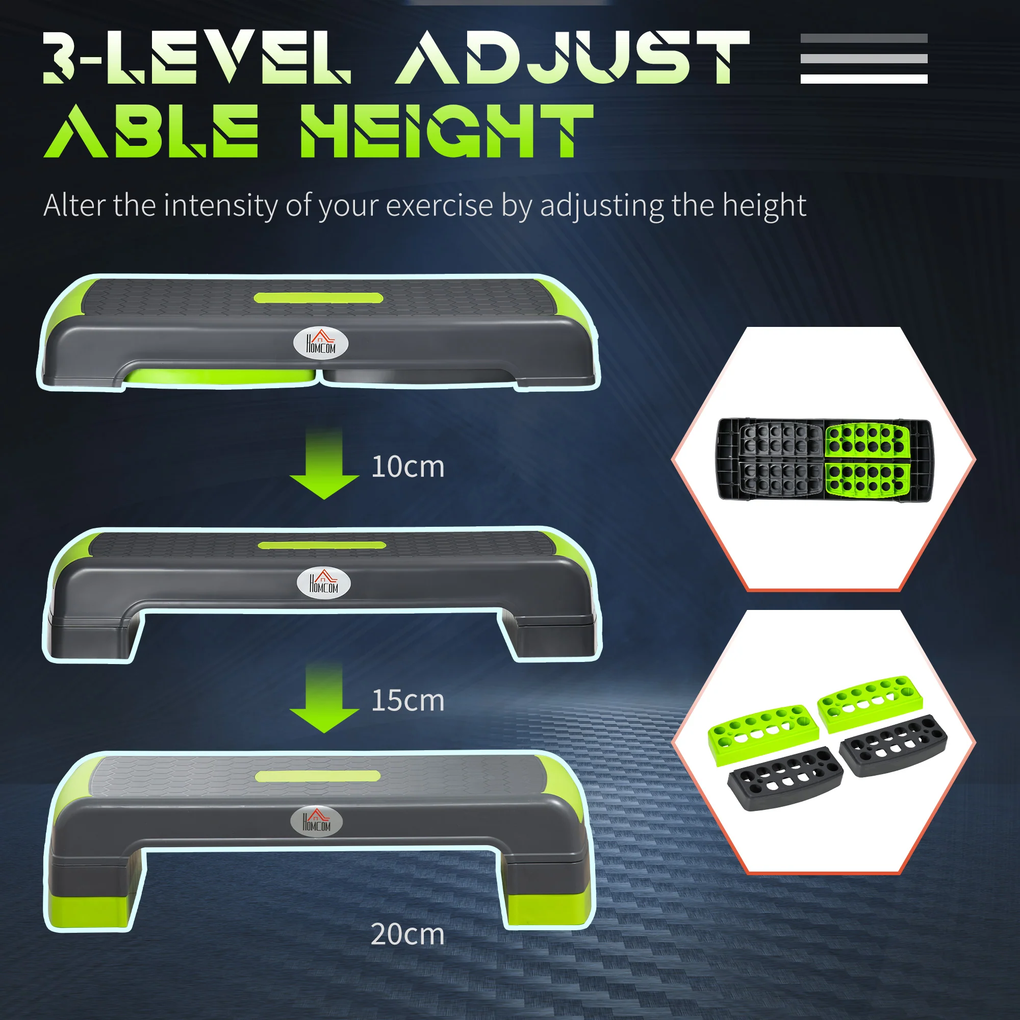 HOMCOM Aerobic Step Three-Level Adjustable Exercise Stepper For Home, Office - Image 4