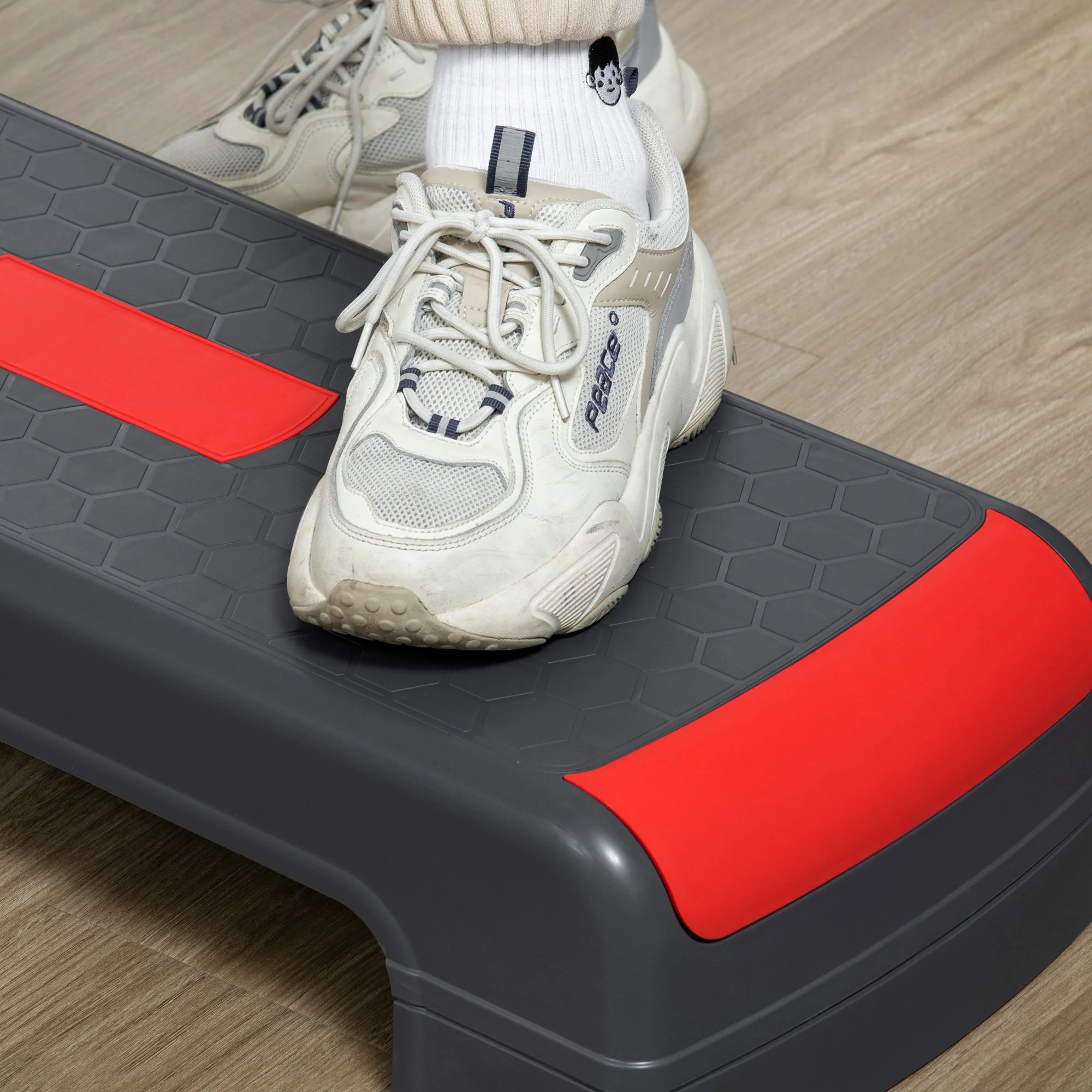 HOMCOM Aerobic Step Three-Level Adjustable Exercise Stepper, Grey and Red - Image 9