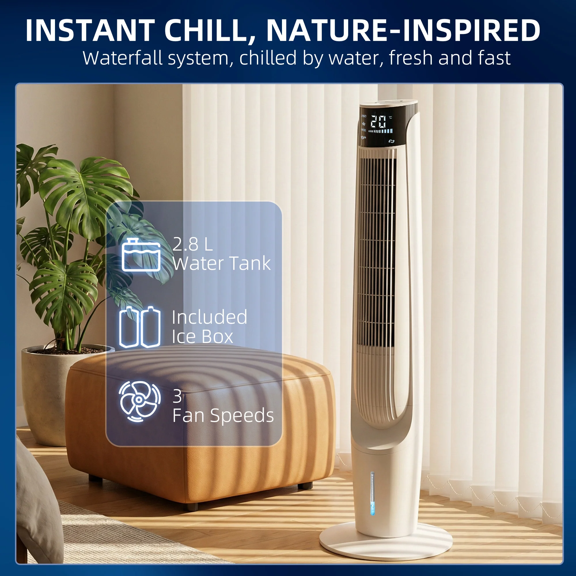 HOMCOM Air Cooler Ice Cooling Fan For Bedroom, Living Room, White - Image 6