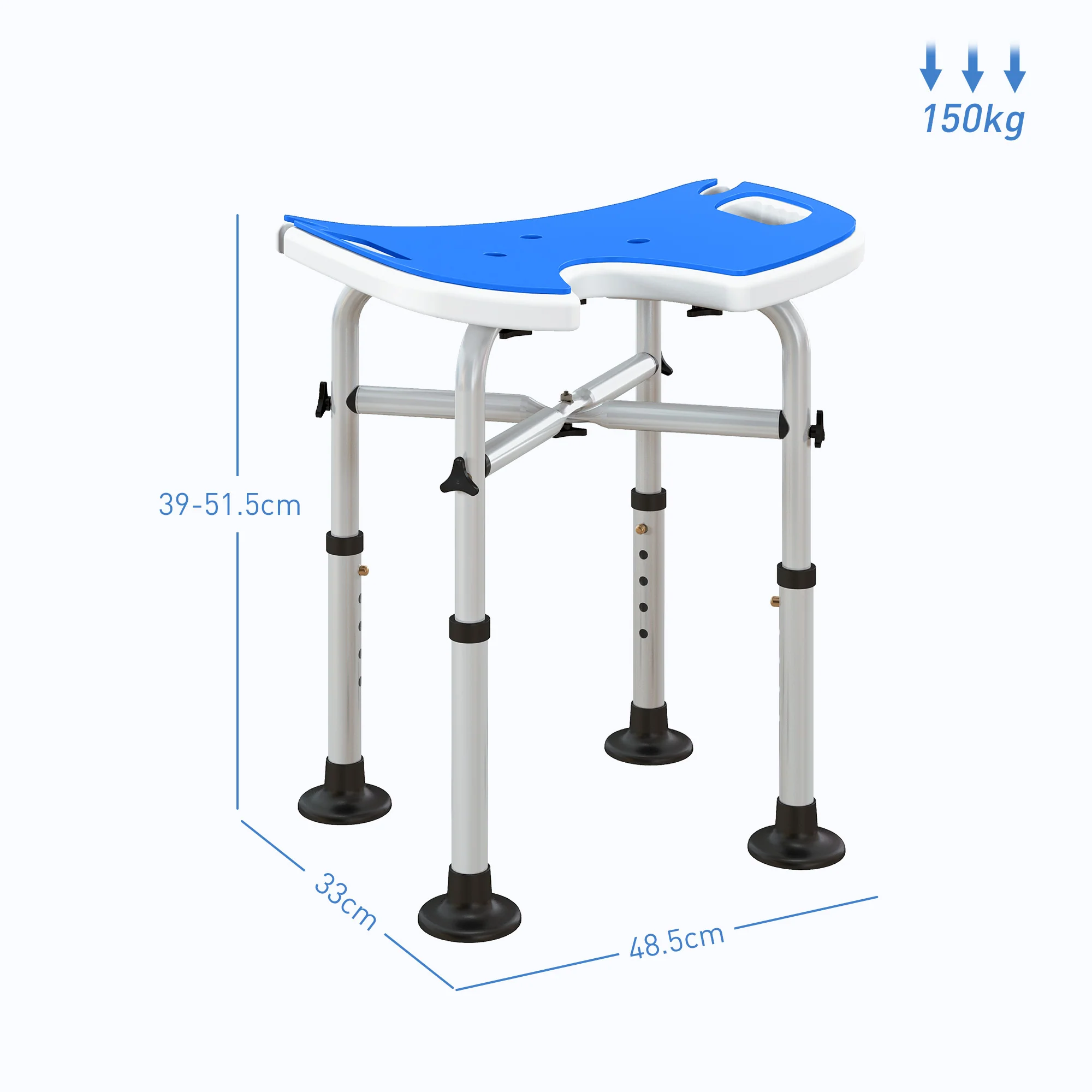 HOMCOM Aluminium Shower Stool For Elderly Disabled Non-Slip Bath Stool Blue - Image 5
