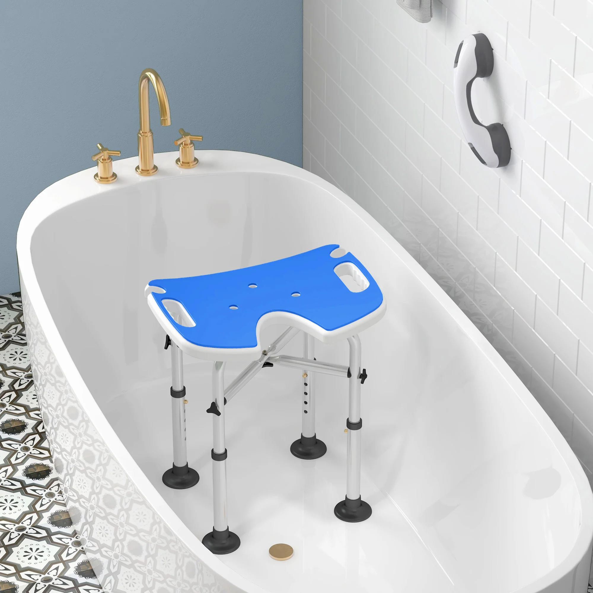 HOMCOM Aluminium Shower Stool For Elderly Disabled Non-Slip Bath Stool Blue - Image 8
