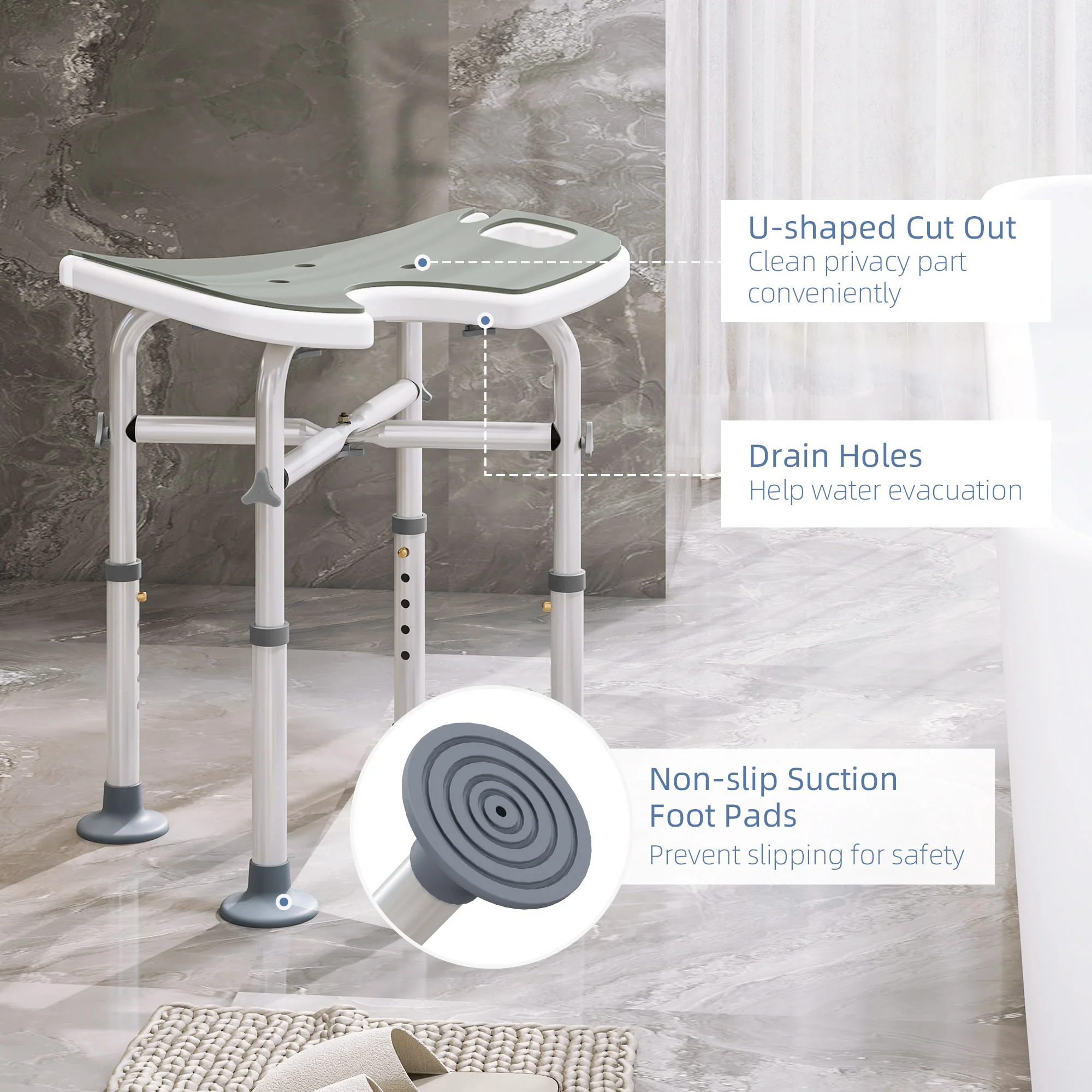 HOMCOM Aluminium Shower Stool For Elderly Disabled Non-Slip Bath Stool Blue - Image 12