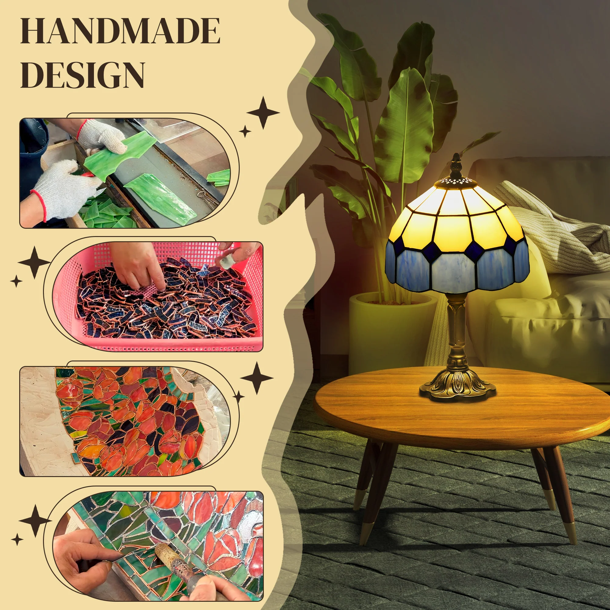 HOMCOM Antique Table Lamp, For Bedroom Bedside, Bulb Not Included, Blue - Image 3