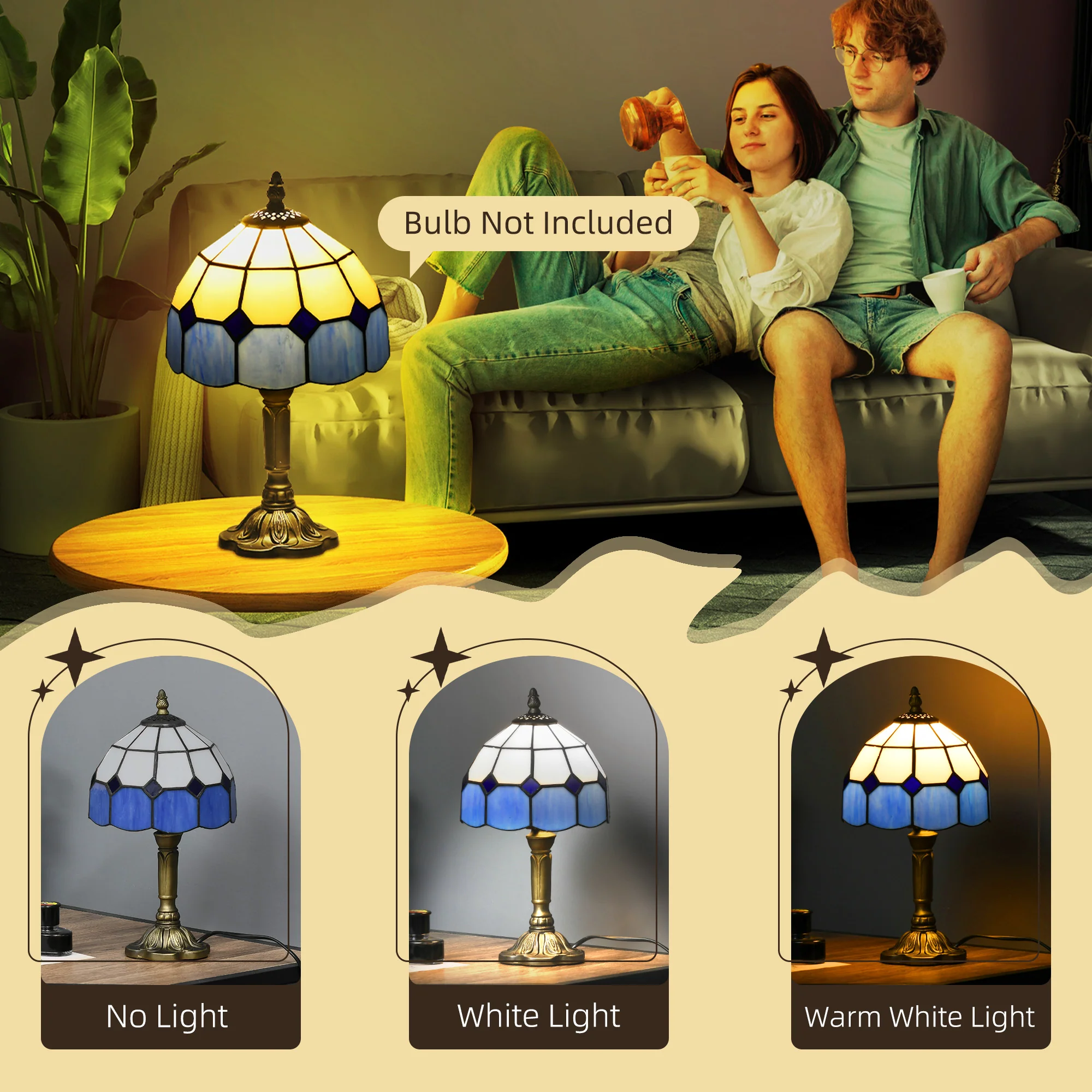 HOMCOM Antique Table Lamp, For Bedroom Bedside, Bulb Not Included, Blue - Image 4