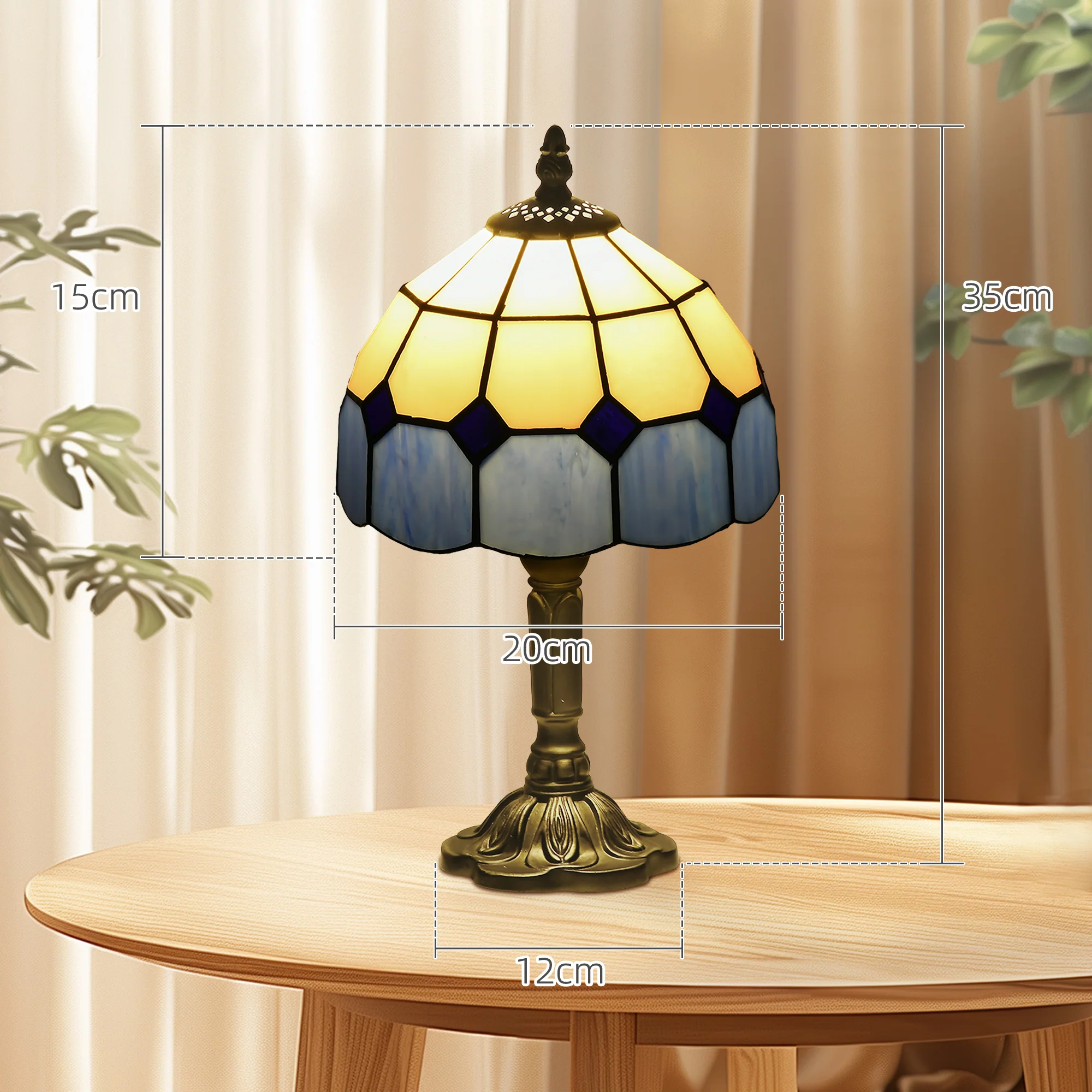 HOMCOM Antique Table Lamp, For Bedroom Bedside, Bulb Not Included, Blue - Image 5