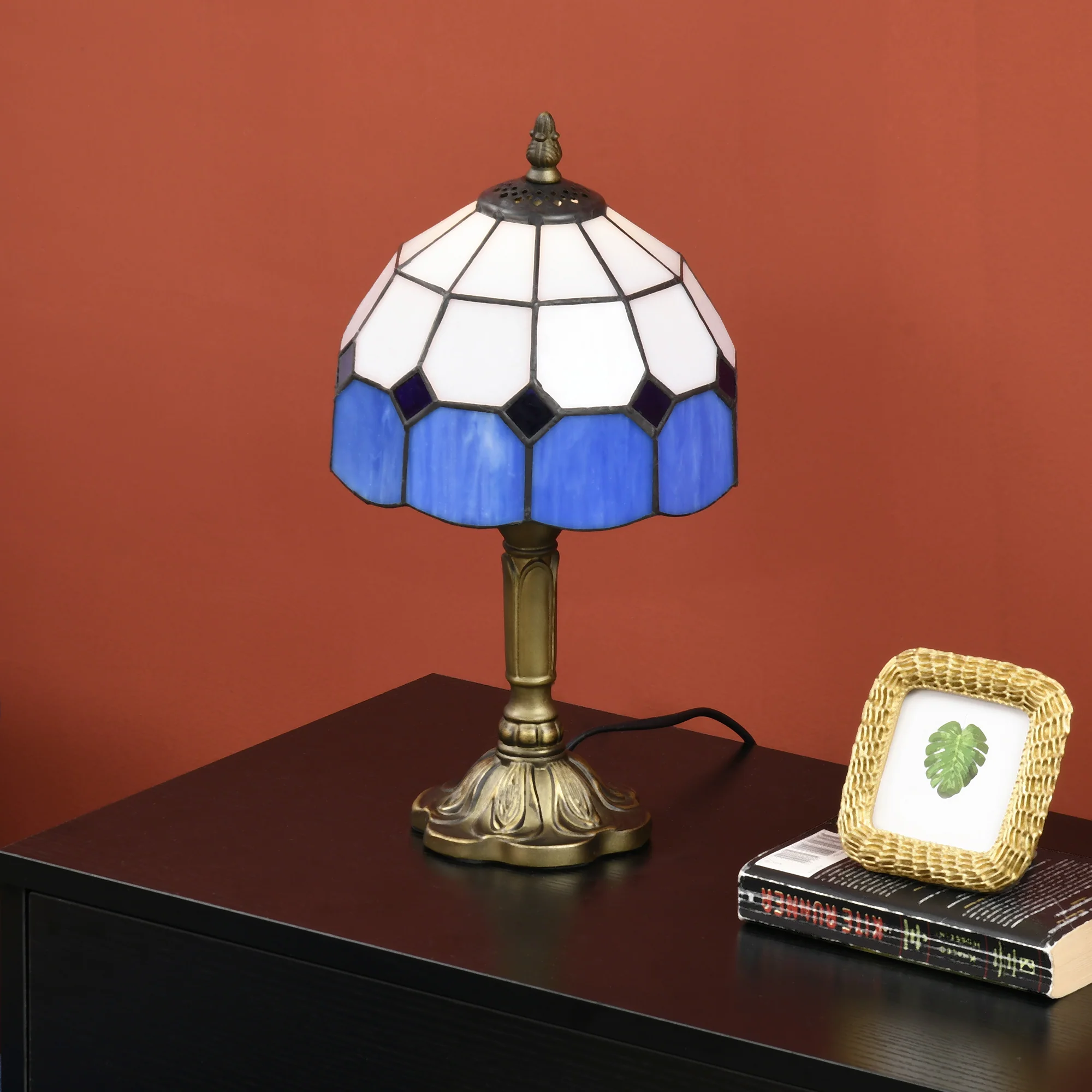 HOMCOM Antique Table Lamp, For Bedroom Bedside, Bulb Not Included, Blue - Image 7