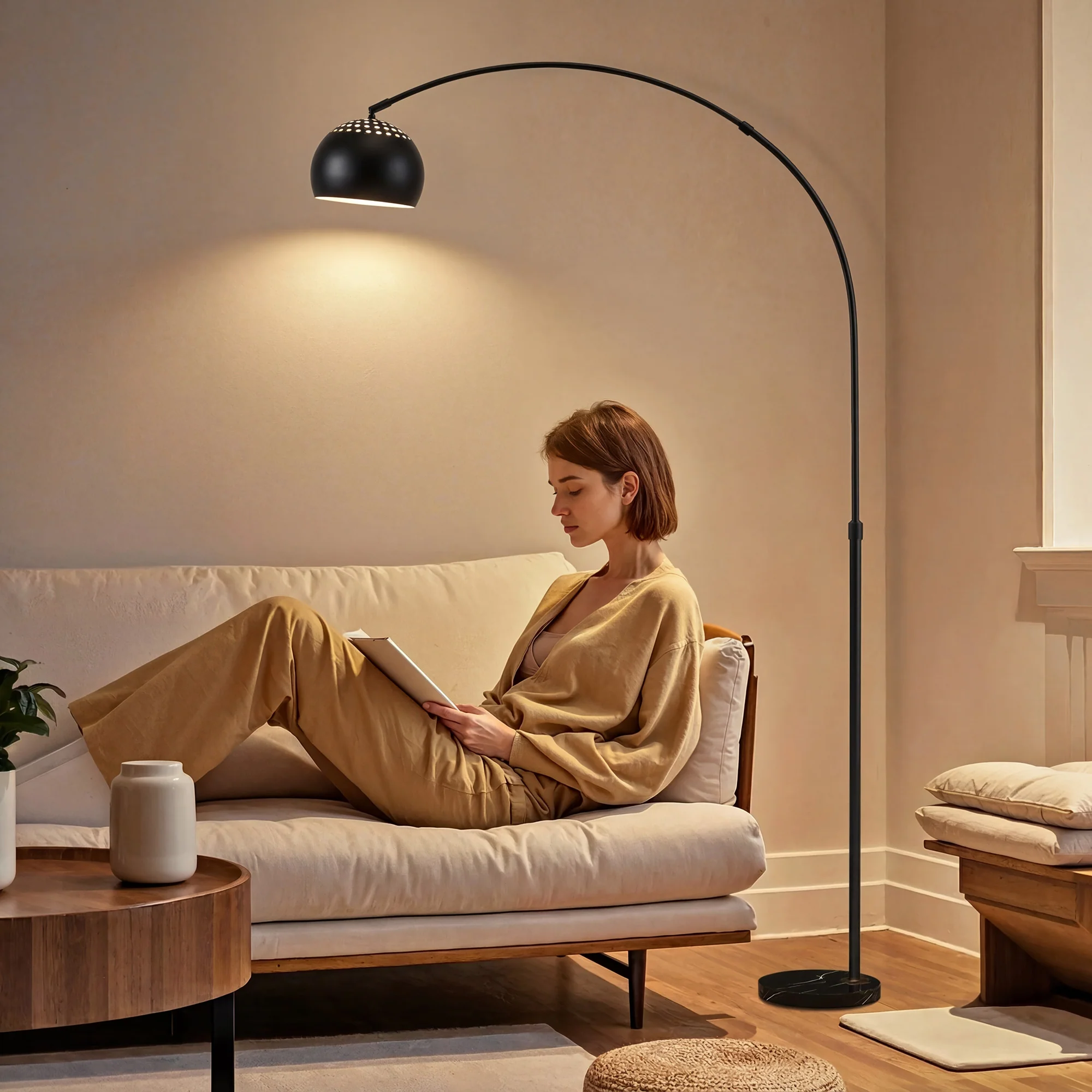 HOMCOM Arc Floor Lamp For Living Room, Free Standing Tall Lamp, Black - Image 2