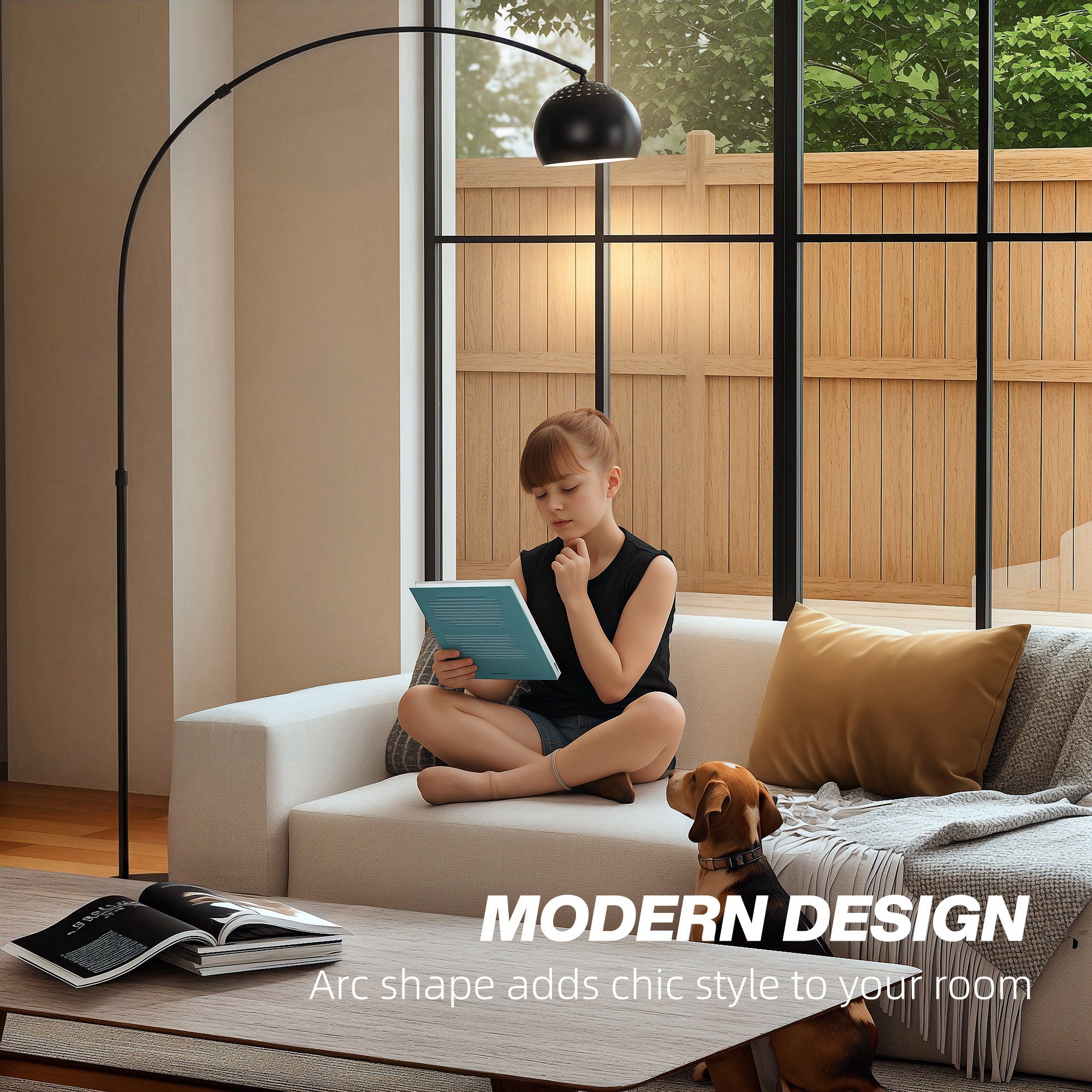 HOMCOM Arc Floor Lamp For Living Room, Free Standing Tall Lamp, Black - Image 3