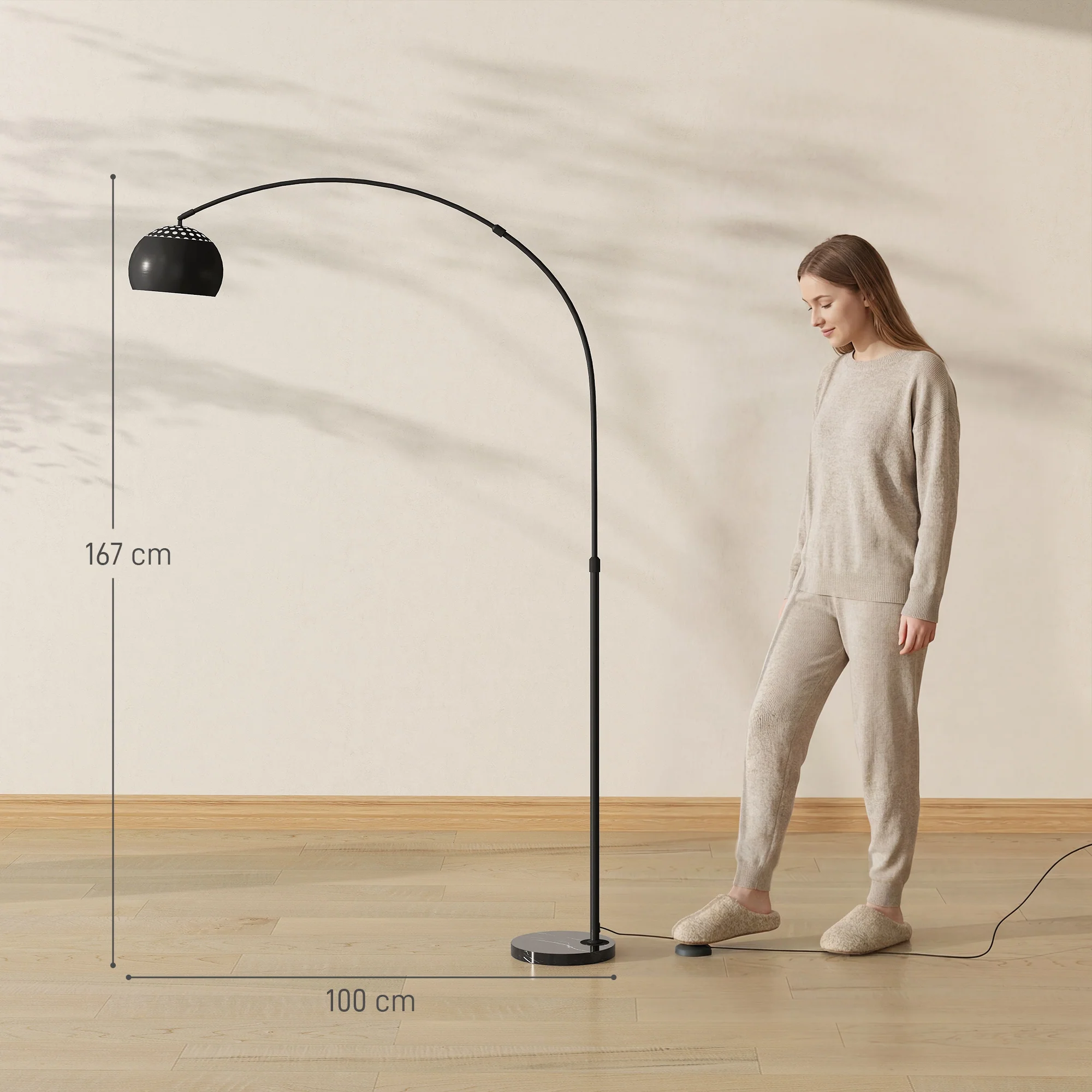 HOMCOM Arc Floor Lamp For Living Room, Free Standing Tall Lamp, Black - Image 5