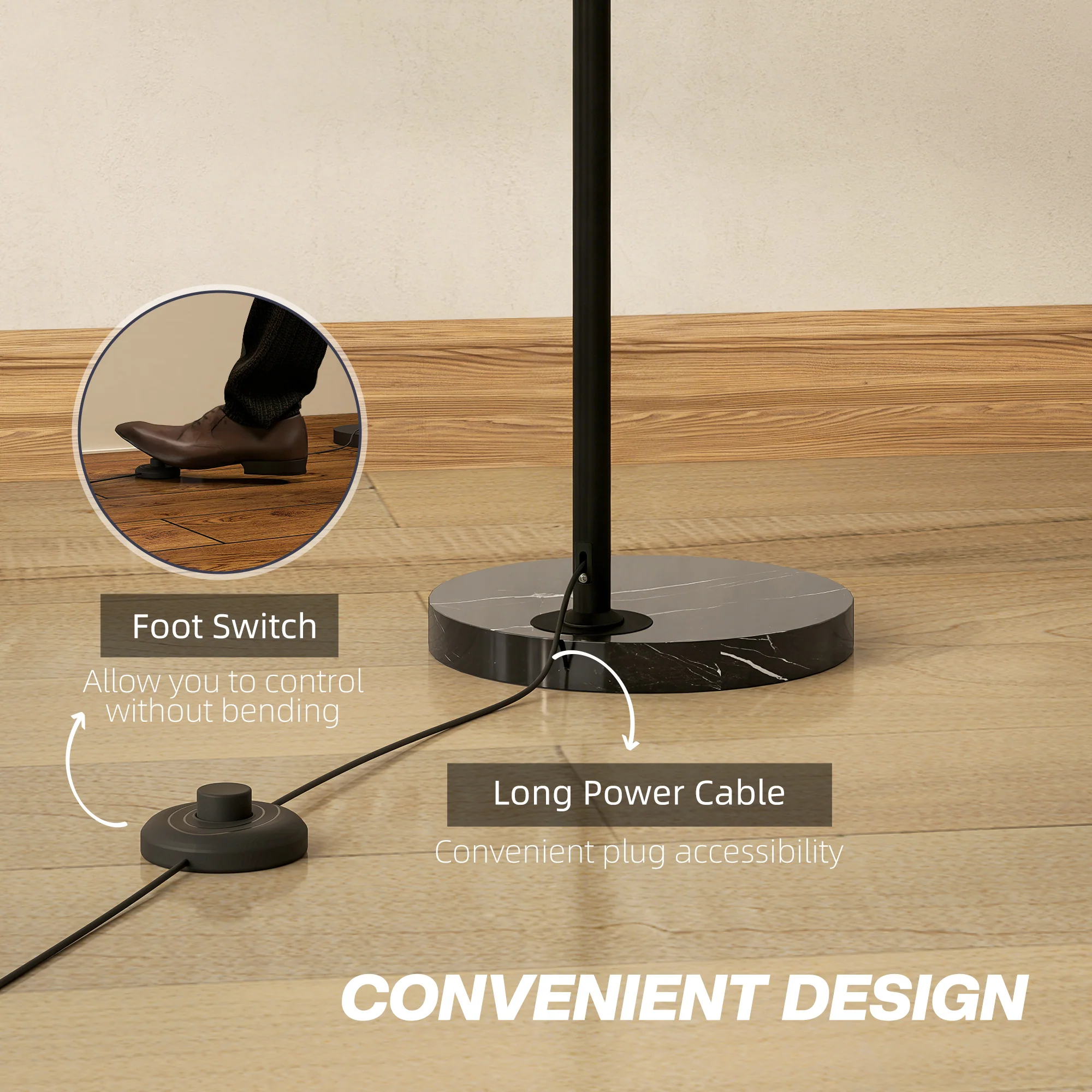 HOMCOM Arc Floor Lamp For Living Room, Free Standing Tall Lamp, Black - Image 7