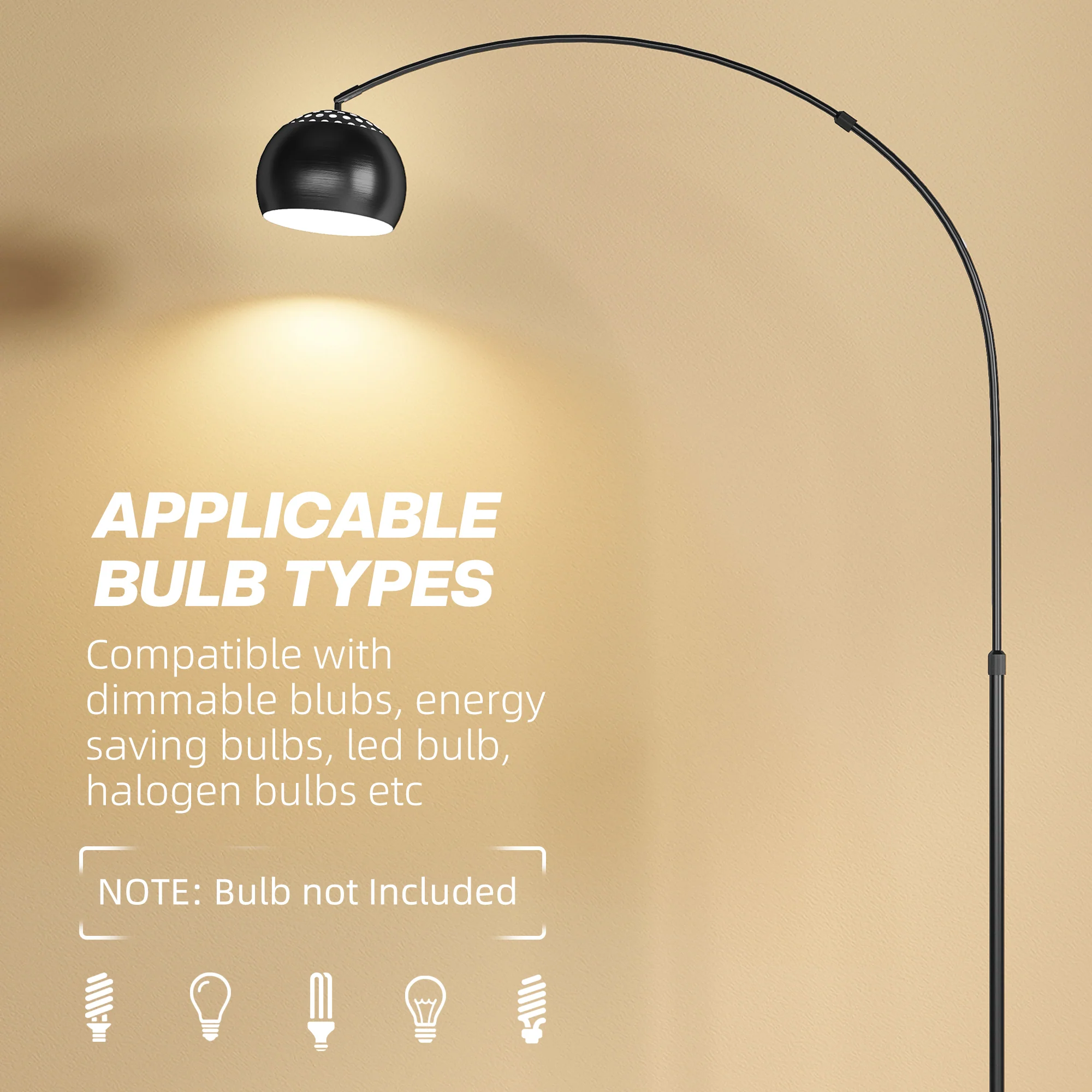 HOMCOM Arc Floor Lamp For Living Room, Free Standing Tall Lamp, Black - Image 8