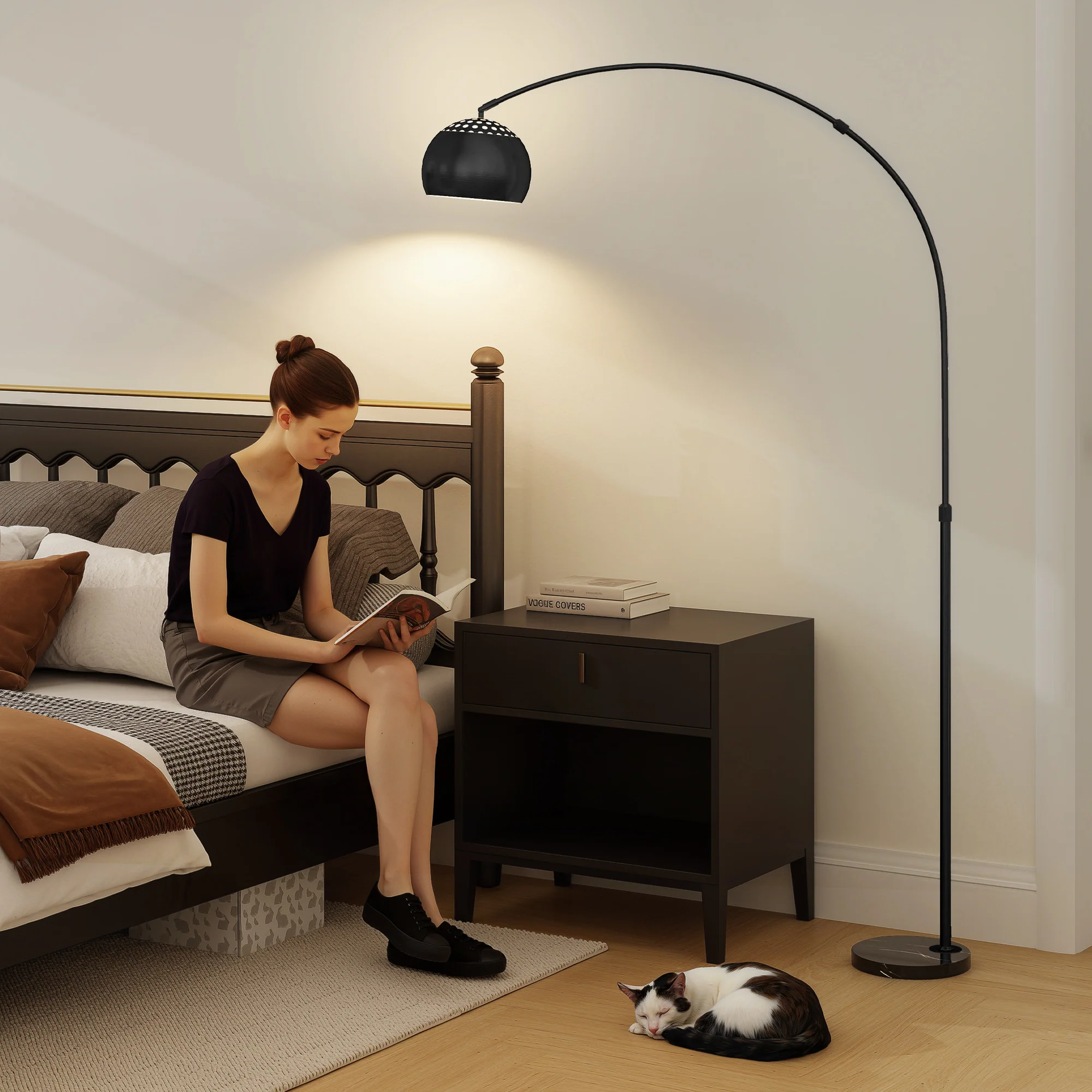 HOMCOM Arc Floor Lamp For Living Room, Free Standing Tall Lamp, Black - Image 9