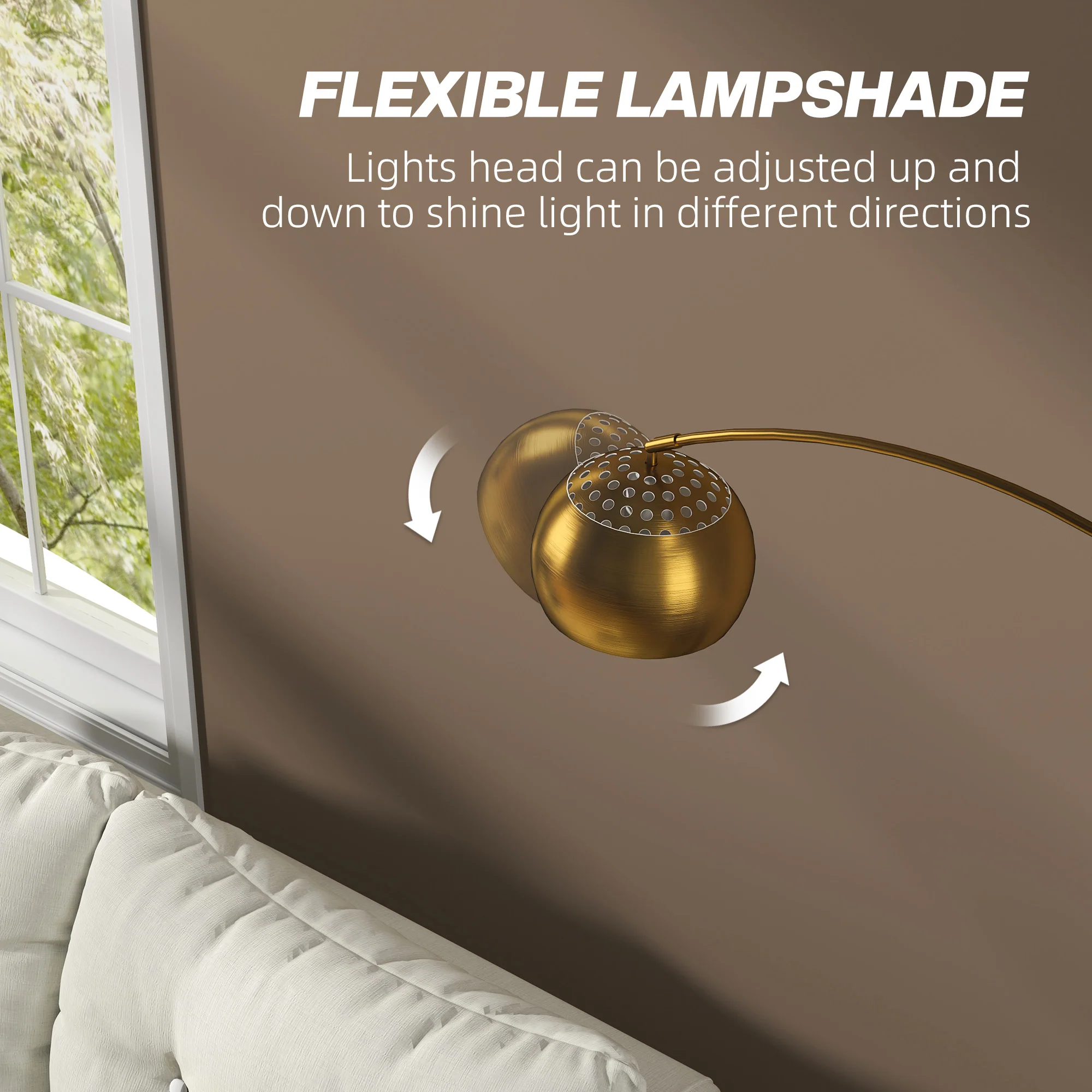 HOMCOM Arc Floor Lamp For Living Room, Free Standing Tall Lamp, Gold Tone - Image 4