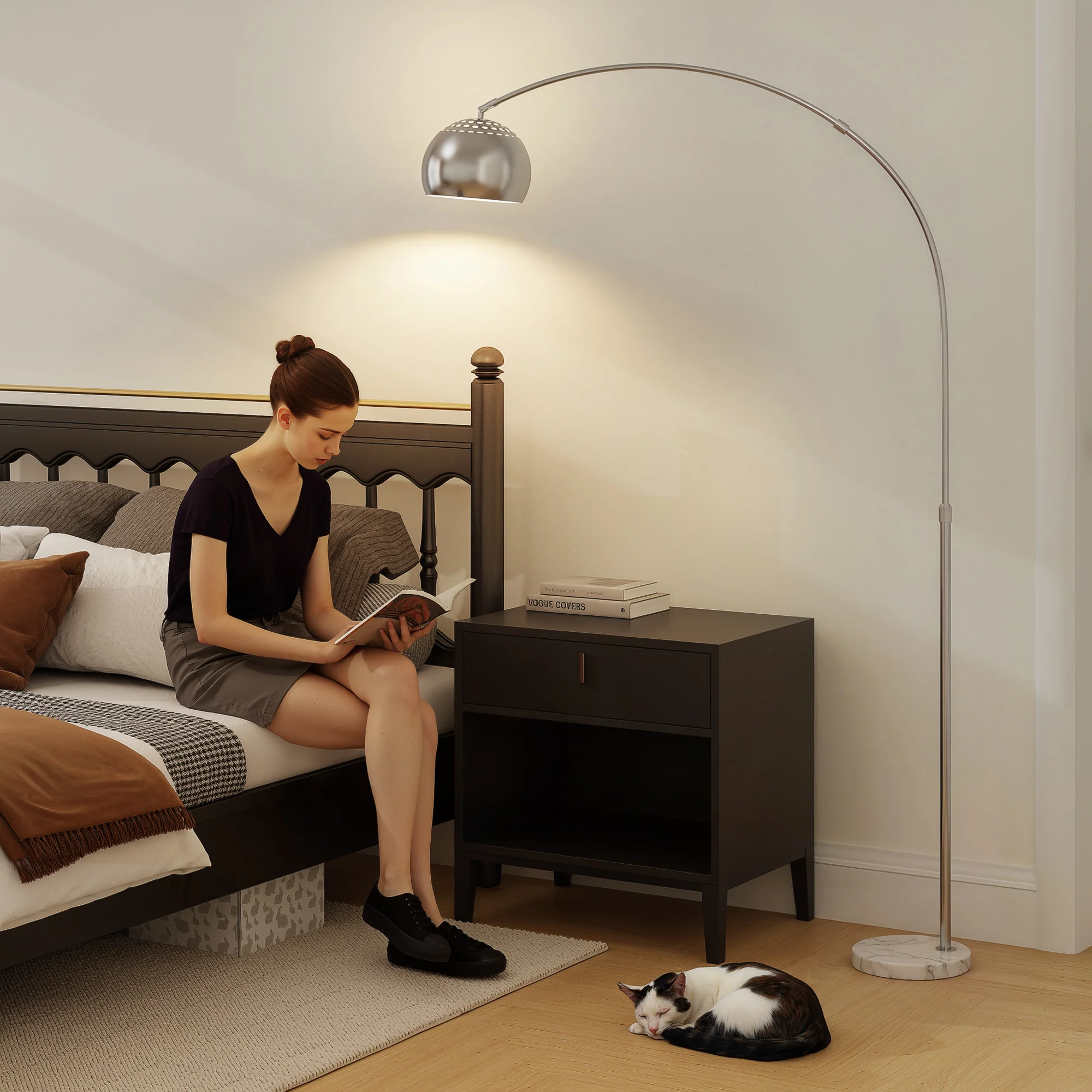 HOMCOM Arc Floor Lamp For Living Room, Free Standing Tall Lamp, Silver Tone - Image 9