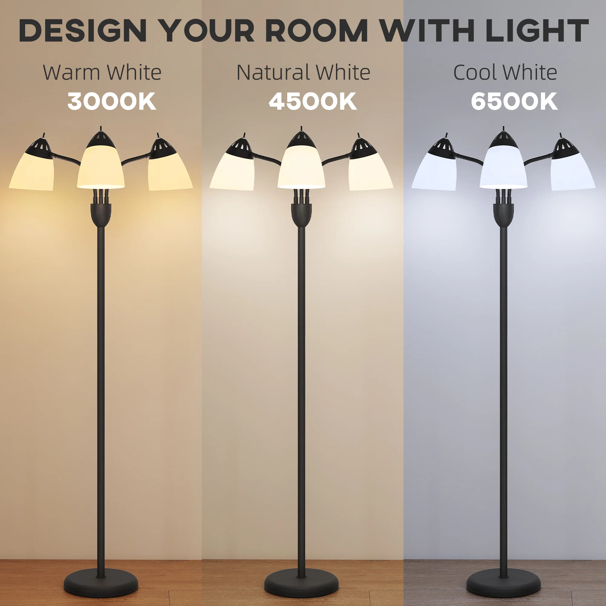 HOMCOM Arc Tree Floor Lamp With 3000K/4500K/6500K Colour Temperatures Black - Image 3