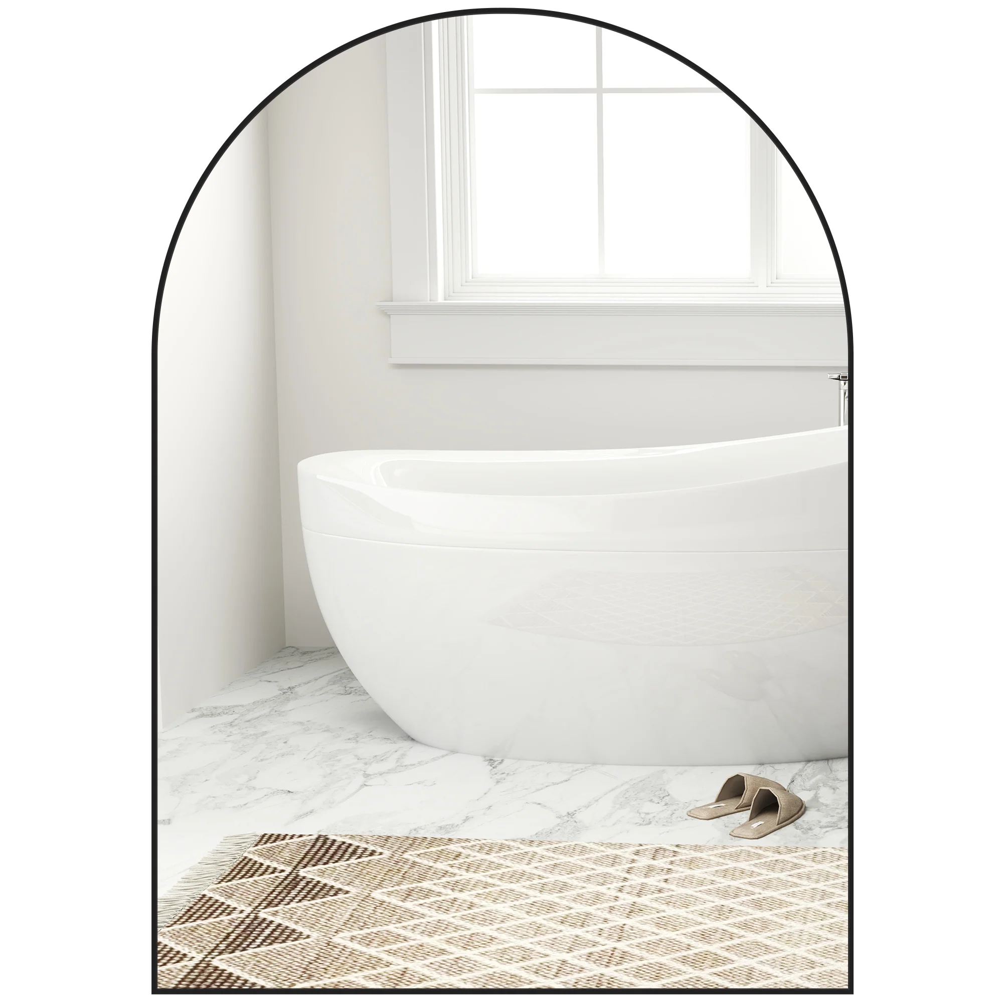 HOMCOM Arch Bathroom Mirror, Modern Wall Mirror with Steel Frame, Black
