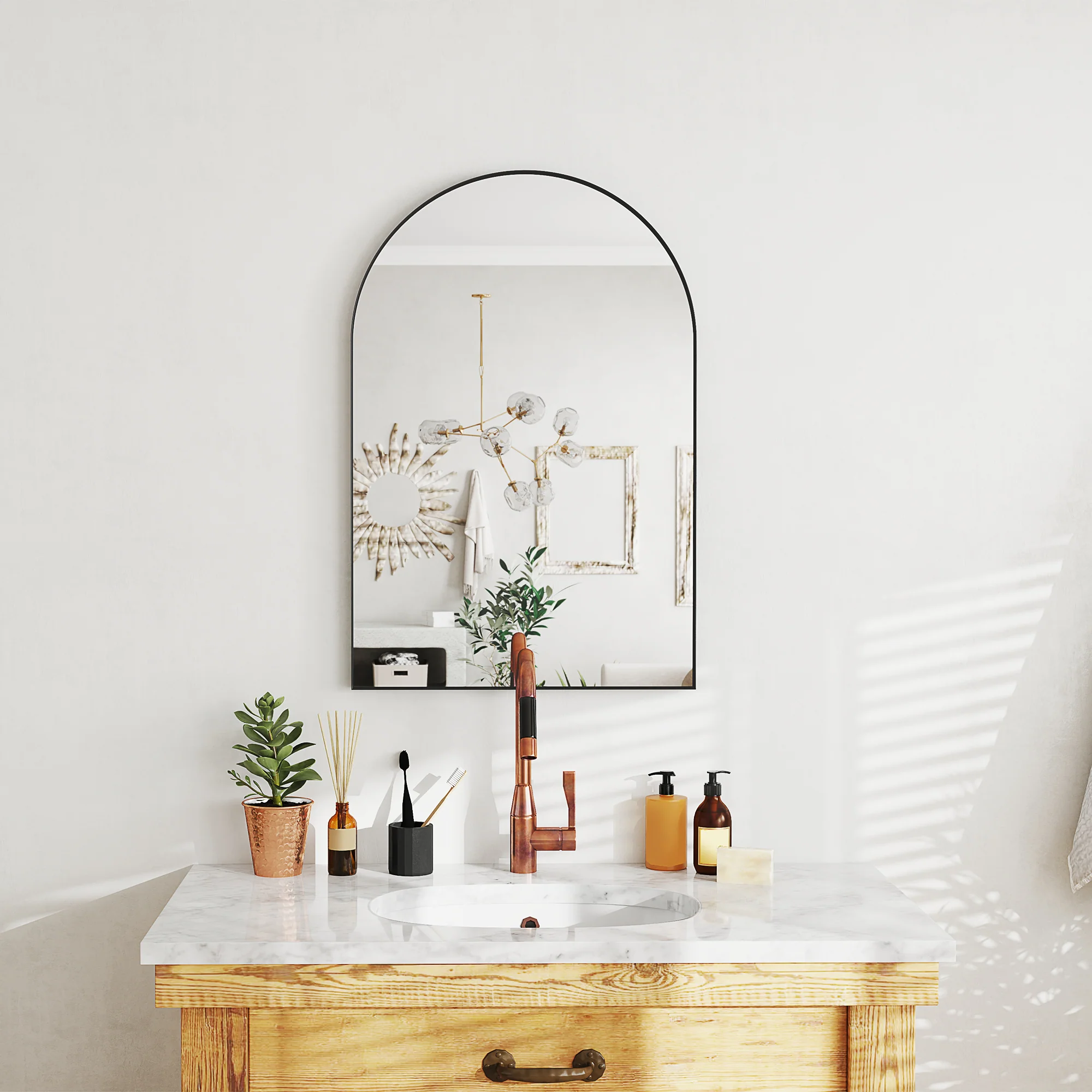 HOMCOM Arch Bathroom Mirror, Modern Wall Mirror with Steel Frame, Black - Image 11