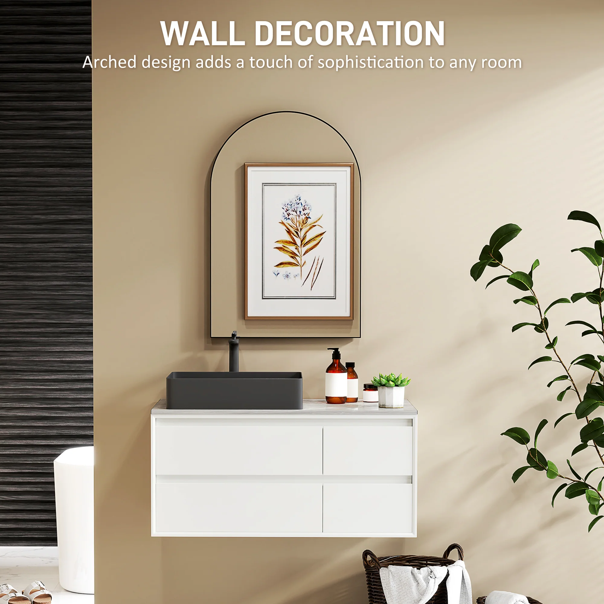 HOMCOM Arch Bathroom Mirror, Modern Wall Mirror with Steel Frame, Black - Image 15