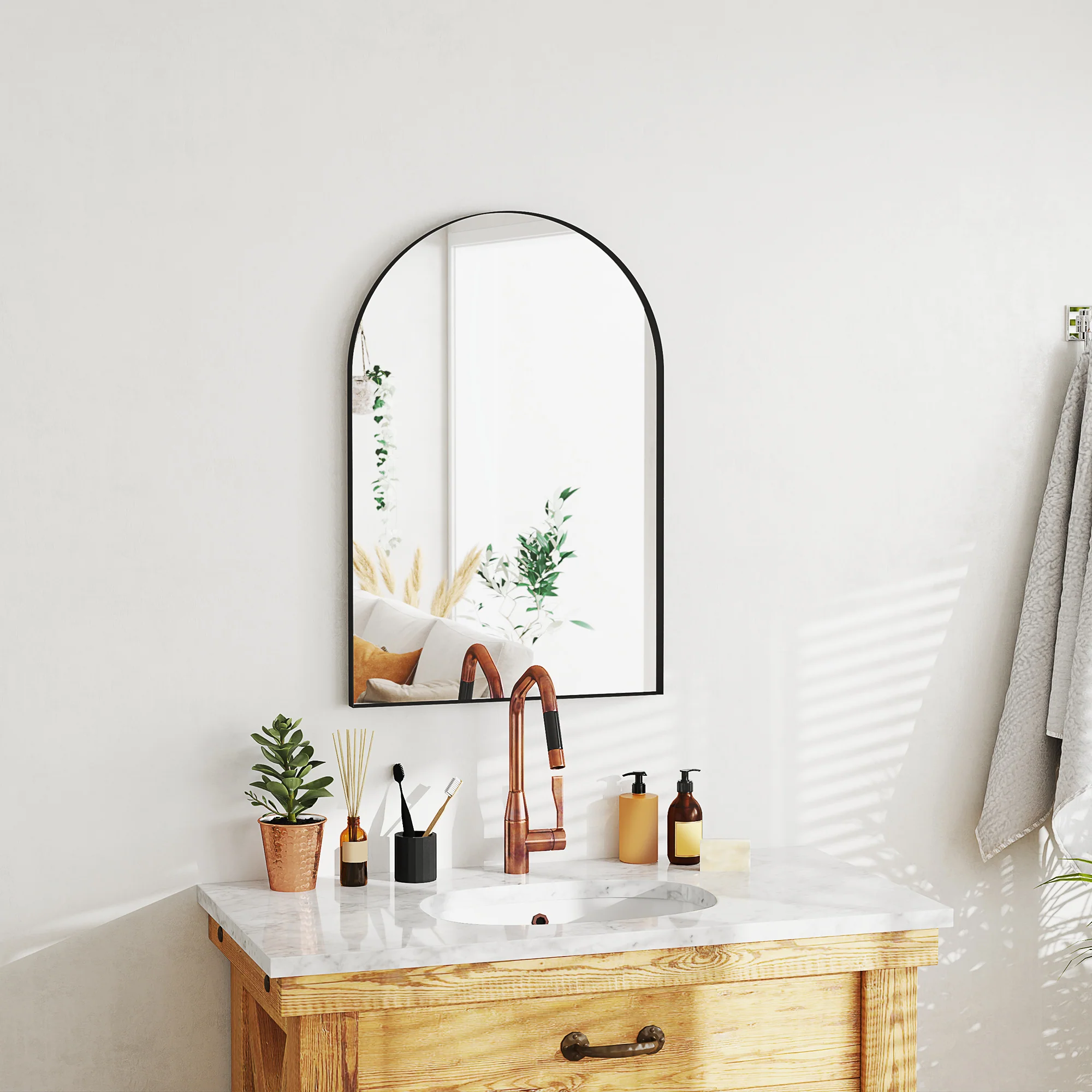 HOMCOM Arch Bathroom Mirror, Modern Wall Mirror with Steel Frame, Black - Image 17