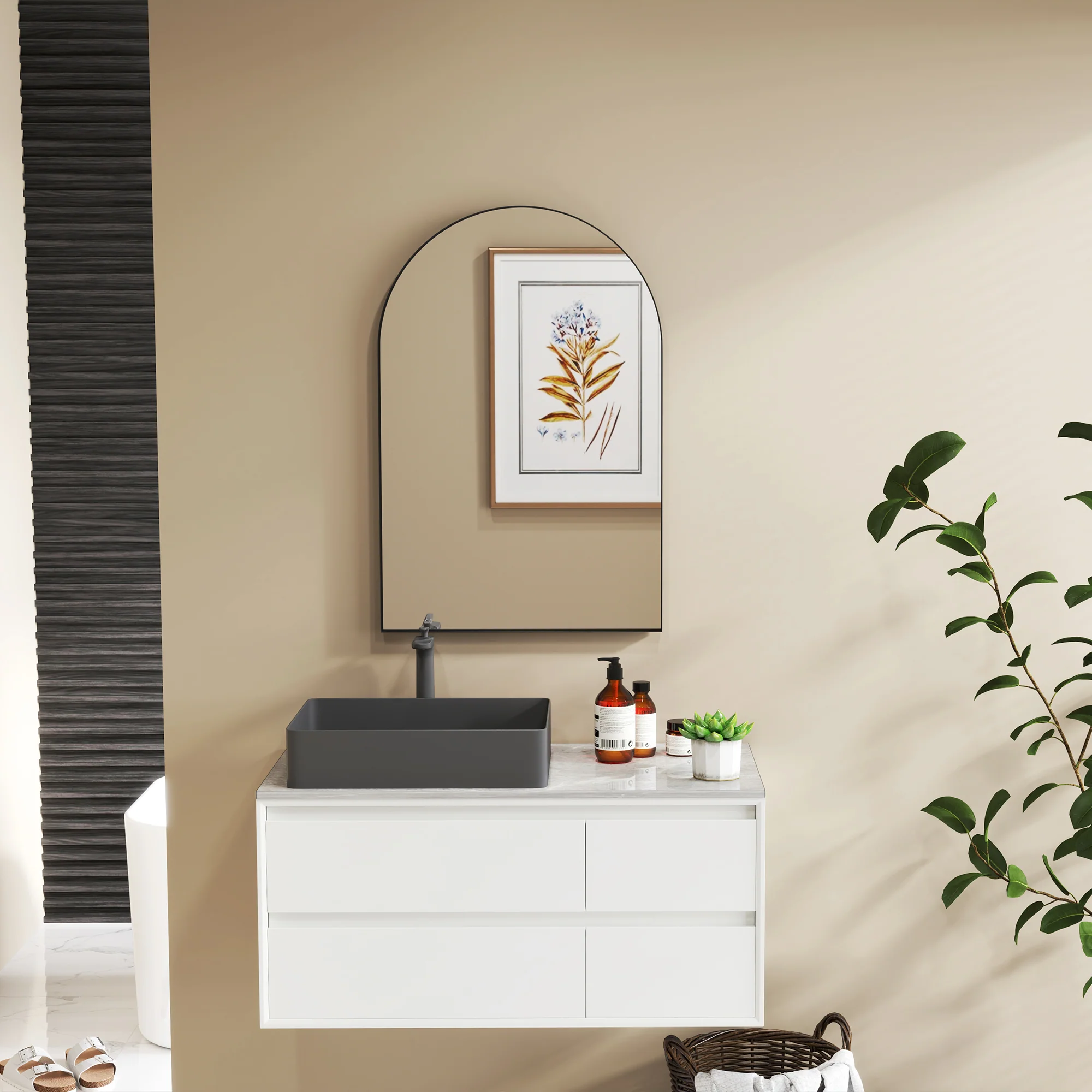 HOMCOM Arch Bathroom Mirror, Modern Wall Mirror with Steel Frame, Black - Image 18